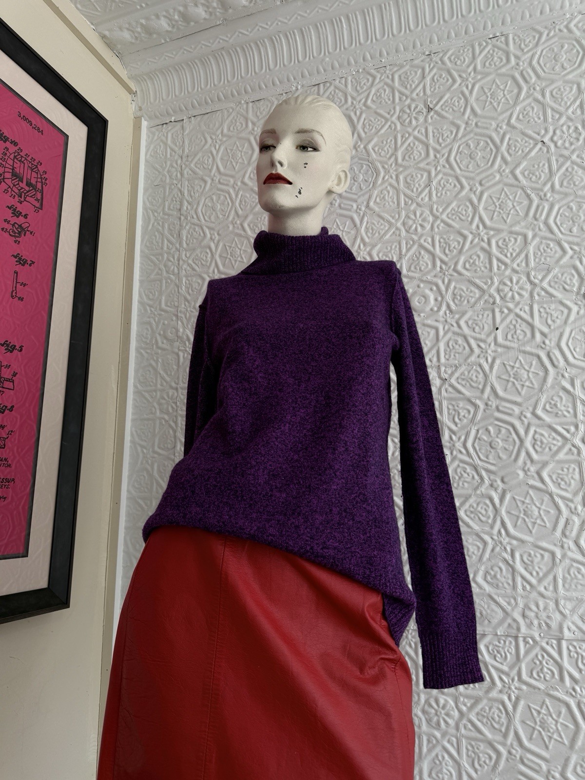 Purple Black Heather Cashmere Turtleneck sweater Medium Aqua