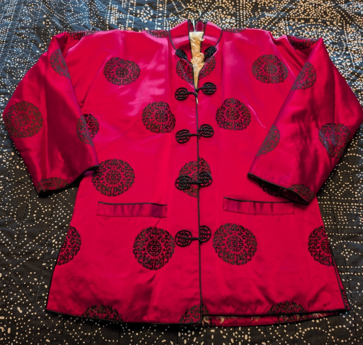 TRADITIONAL SILK JACKET FULLY LINED W/sheep FUR red/fuschia medium