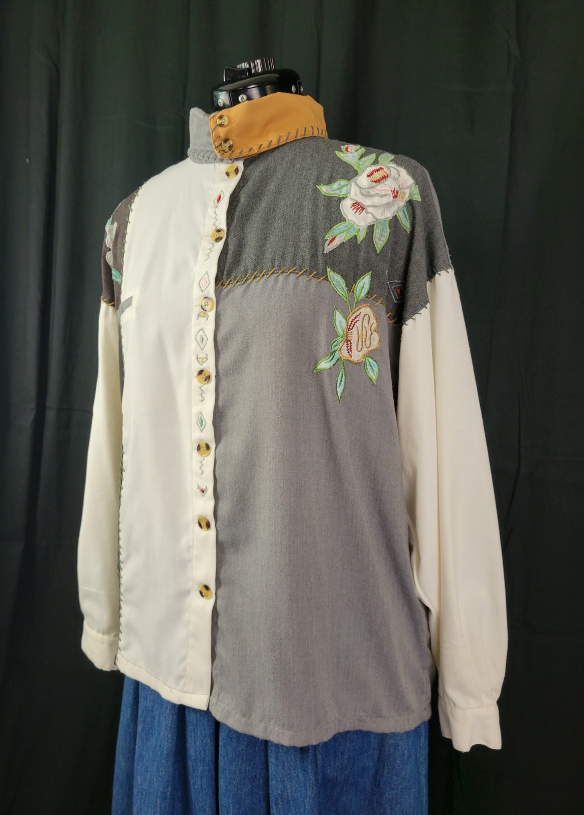 Vintage Together! Patchwork & Embroidered Button Down Top Size Large
