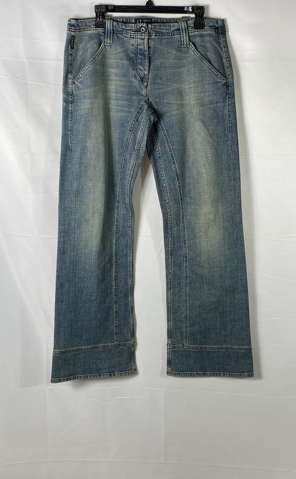 Vintage Y2K Armani Jeans Women’s Blue Low Rise Wide Leg Embellished Sz 36×35