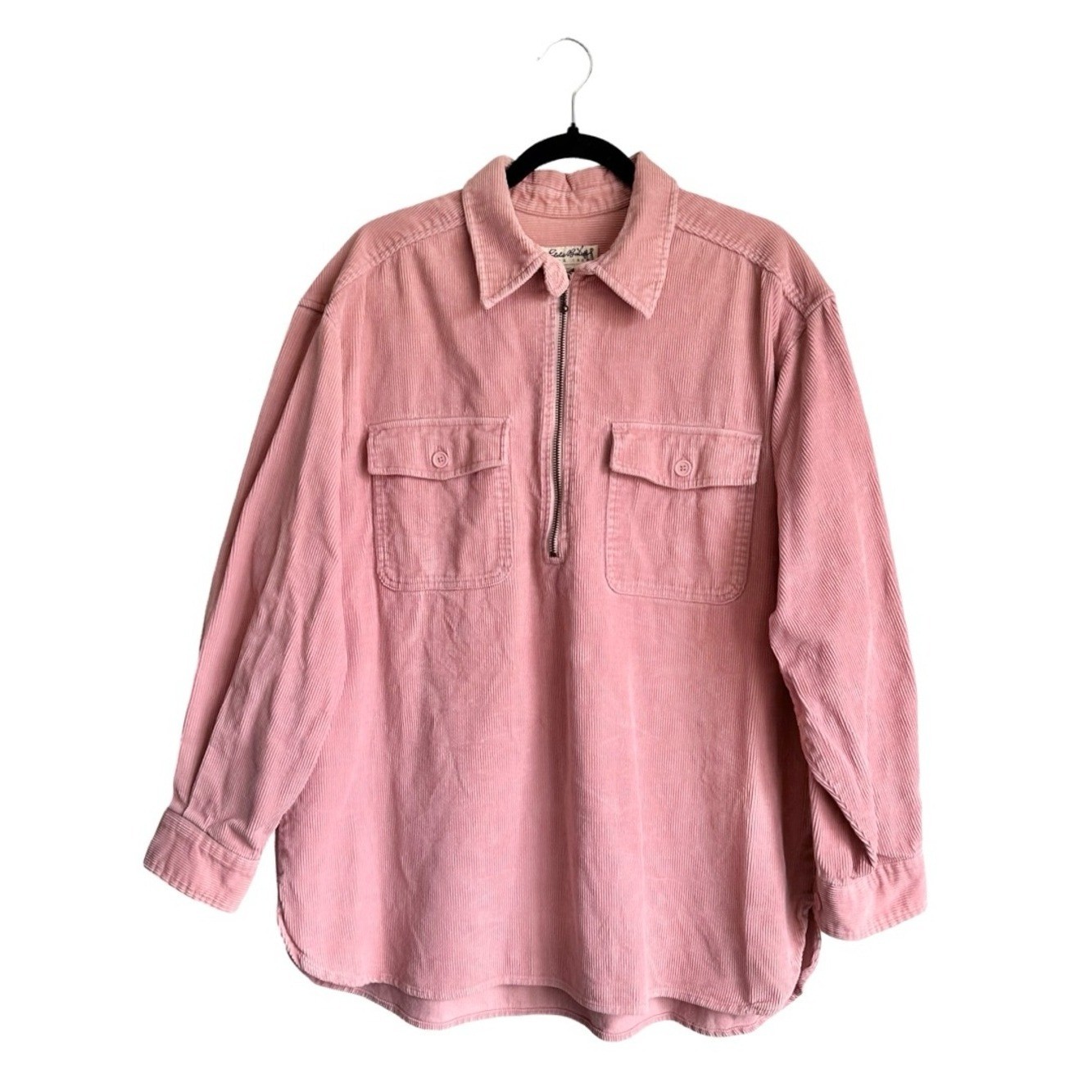 Vintage Eddie Bauer Pink Corduroy Oversized Pullover Shirt Jacket Women’s Large