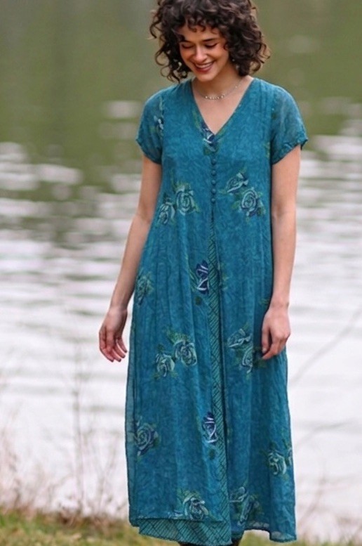 Vtg April Cornell Dress Sz L 90’s Floral Layer Maxi Split Front Cottagecore