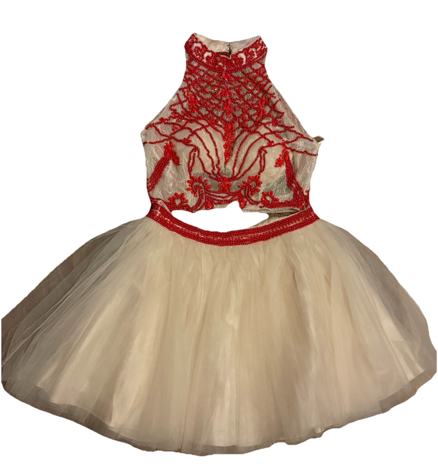 Vintage Red Beaded Dress Party Girl Show Girl Costume Size M Tulle Stage