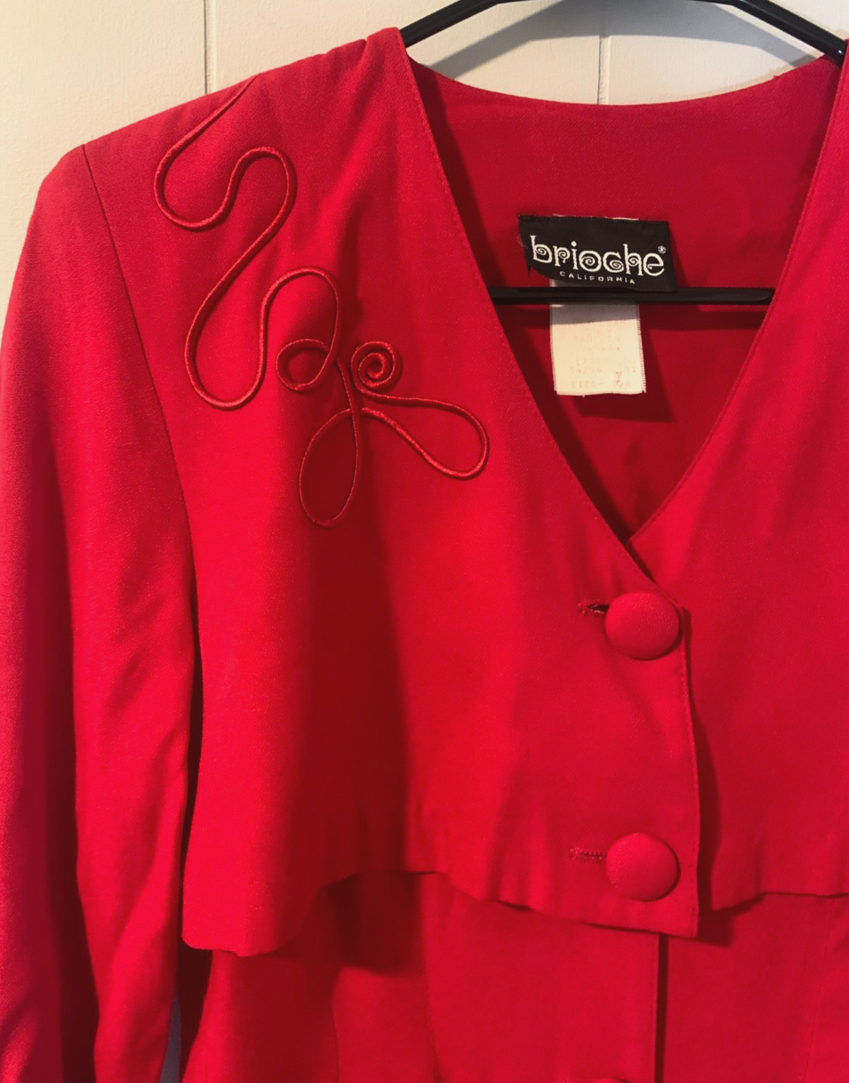 BRIOCHE 90s Vintage Red Suit Dress, w/ Buttons & Embroidery, Size 5/6