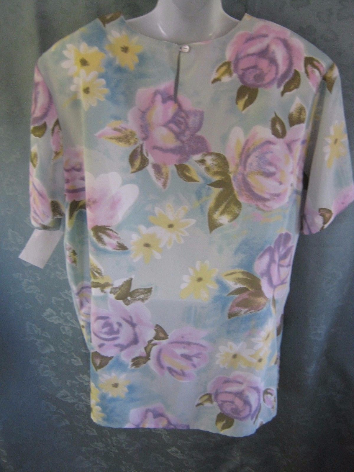 Vintage Jordan Woman Blouse Size 20 Collarless Pastel Floral Shell Top NOS NWT