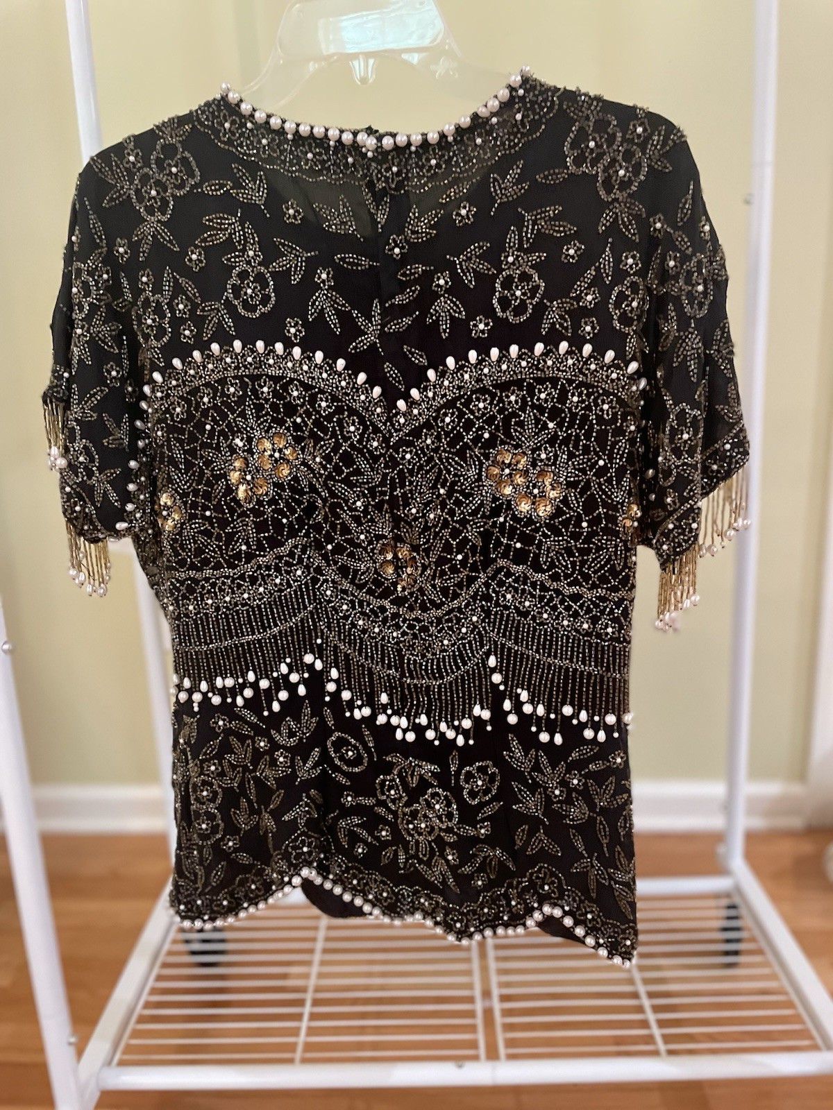 Vintage Patra Black Tie sequin beaded top. 100% Pure Silk. Women’s Size 8 NWOT