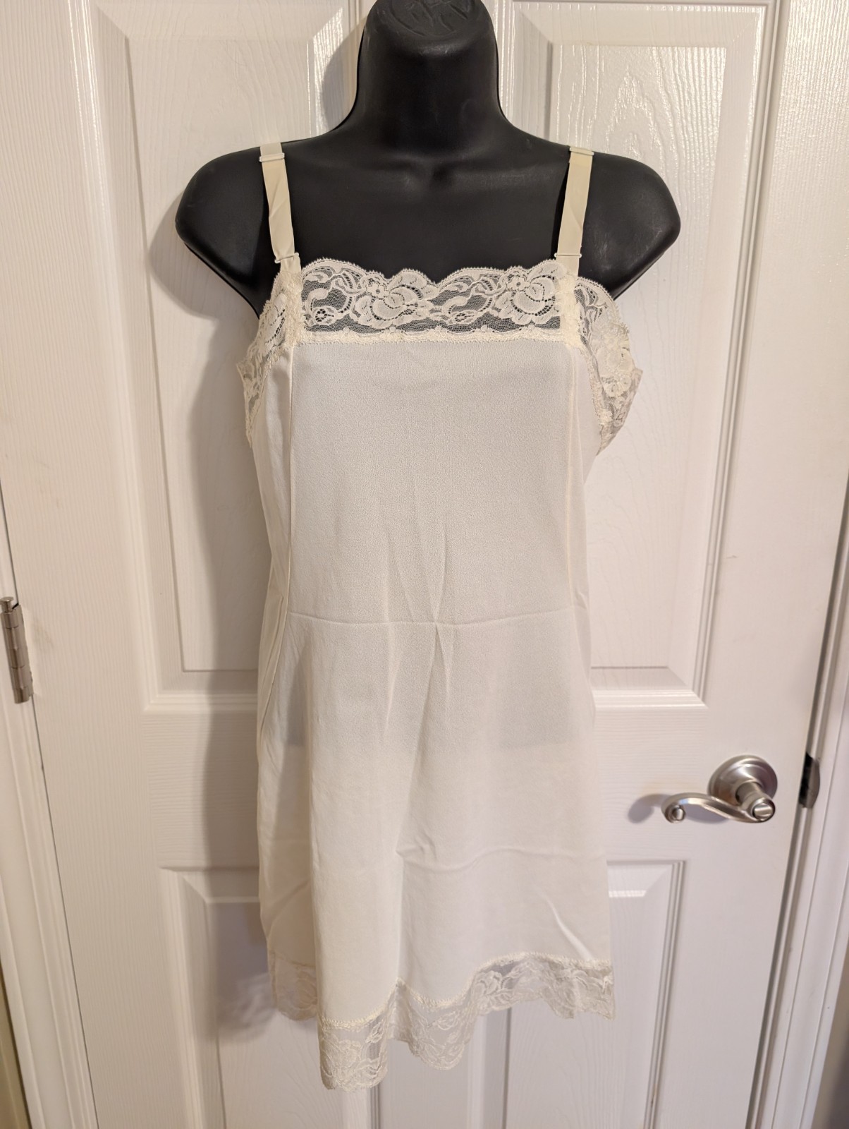 PHILMAID (P/M/L) Vintage Full Slip Dress IVORY NYLON w/Lace Nightgown Chemise