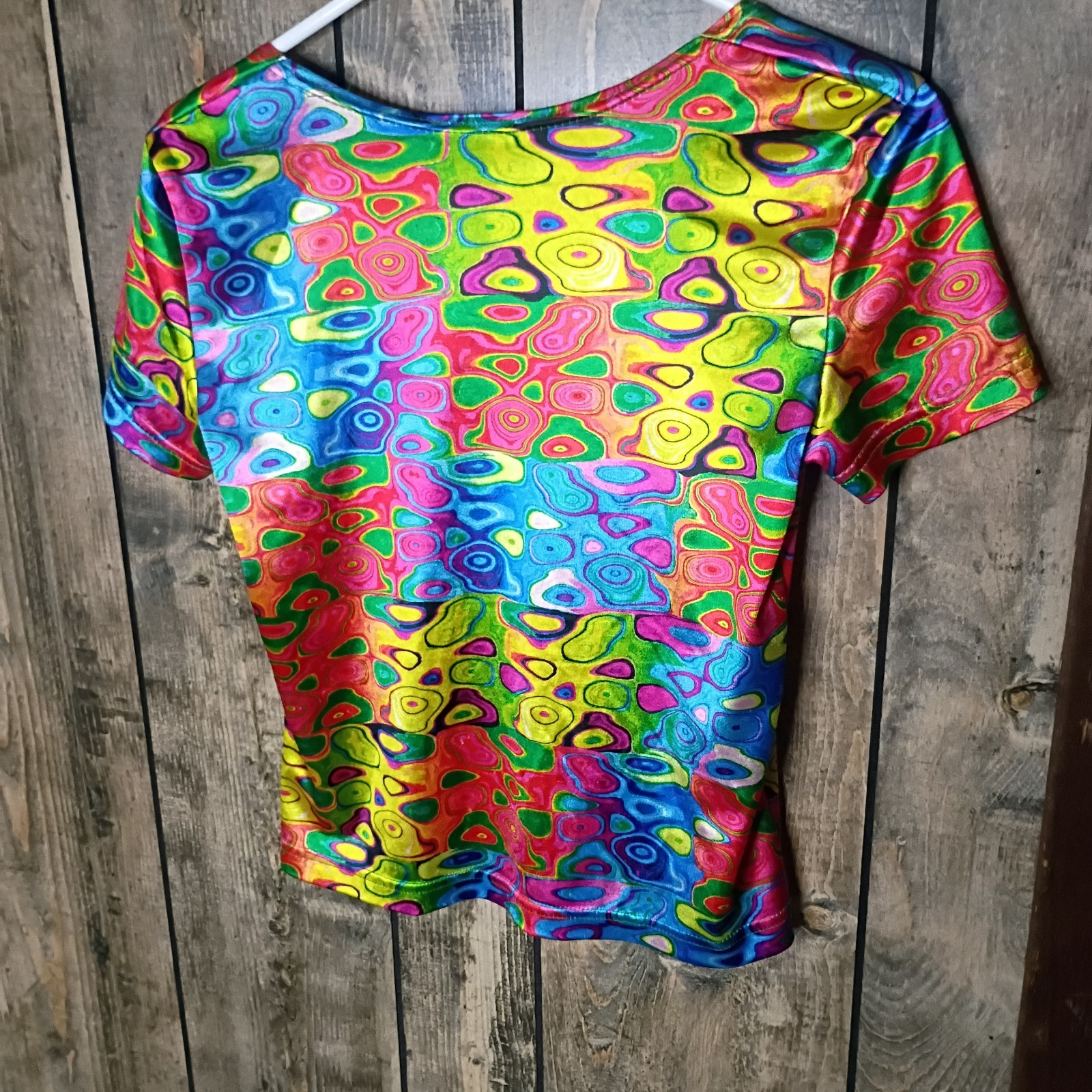 Vintage 90s HIP Wear Psychedelic Trippy Rave Top Shirt Neon Multicolor Scoop M