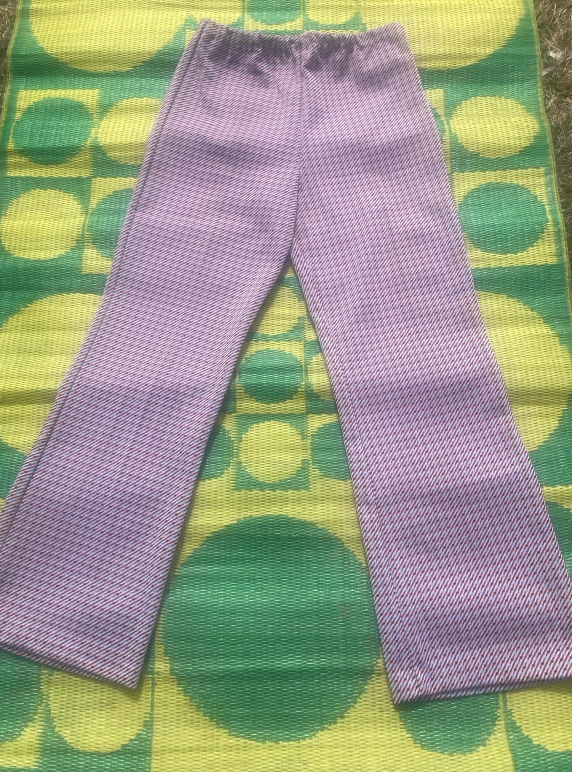 Vintage 1970’s Women’s Pink Purple Dots Stretch Poly Pull-On Bell Bottoms SM/MED
