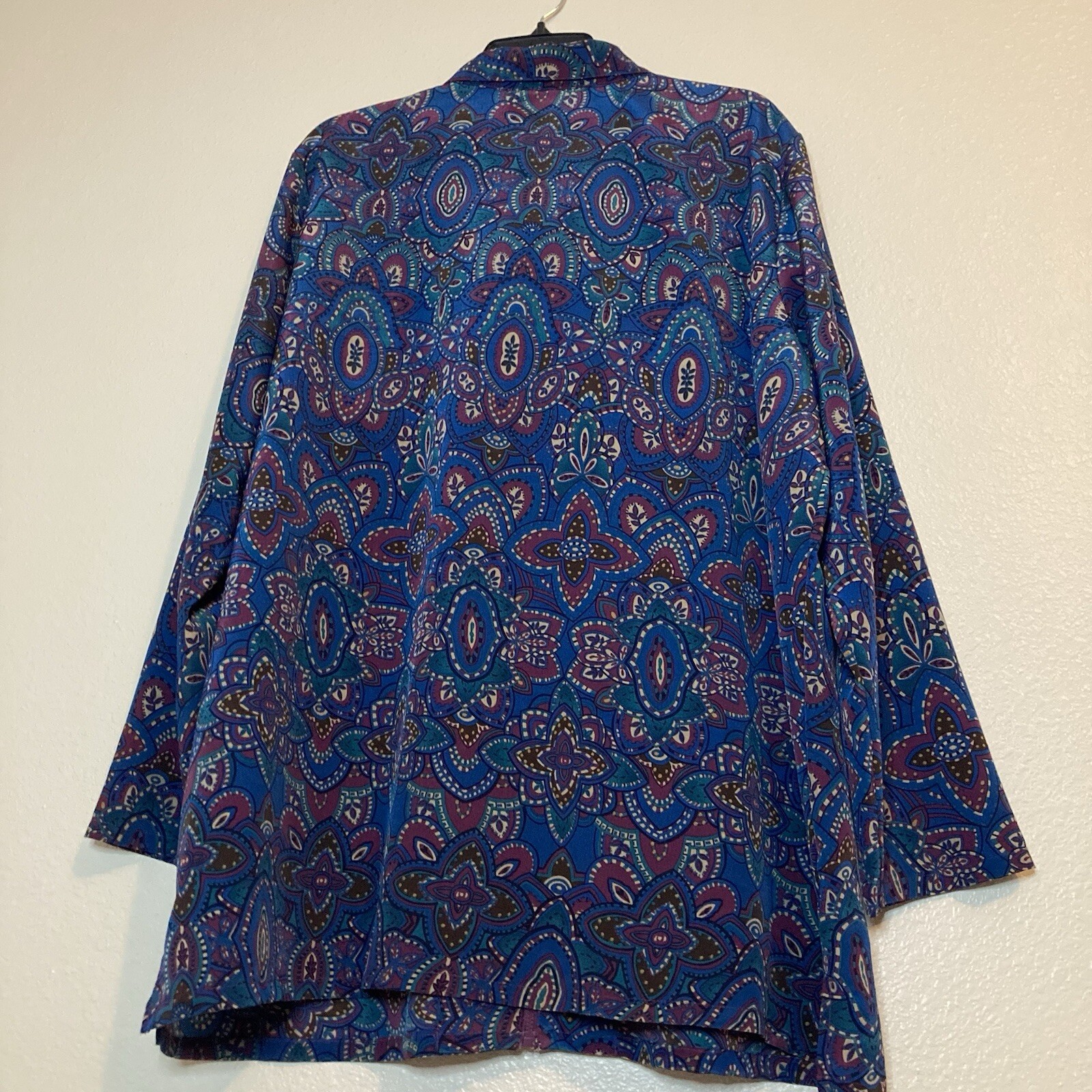 Vintage Bon Worth Blouse Size XL Floral Geometric Boho Hippie Long Sleeve Zip Up