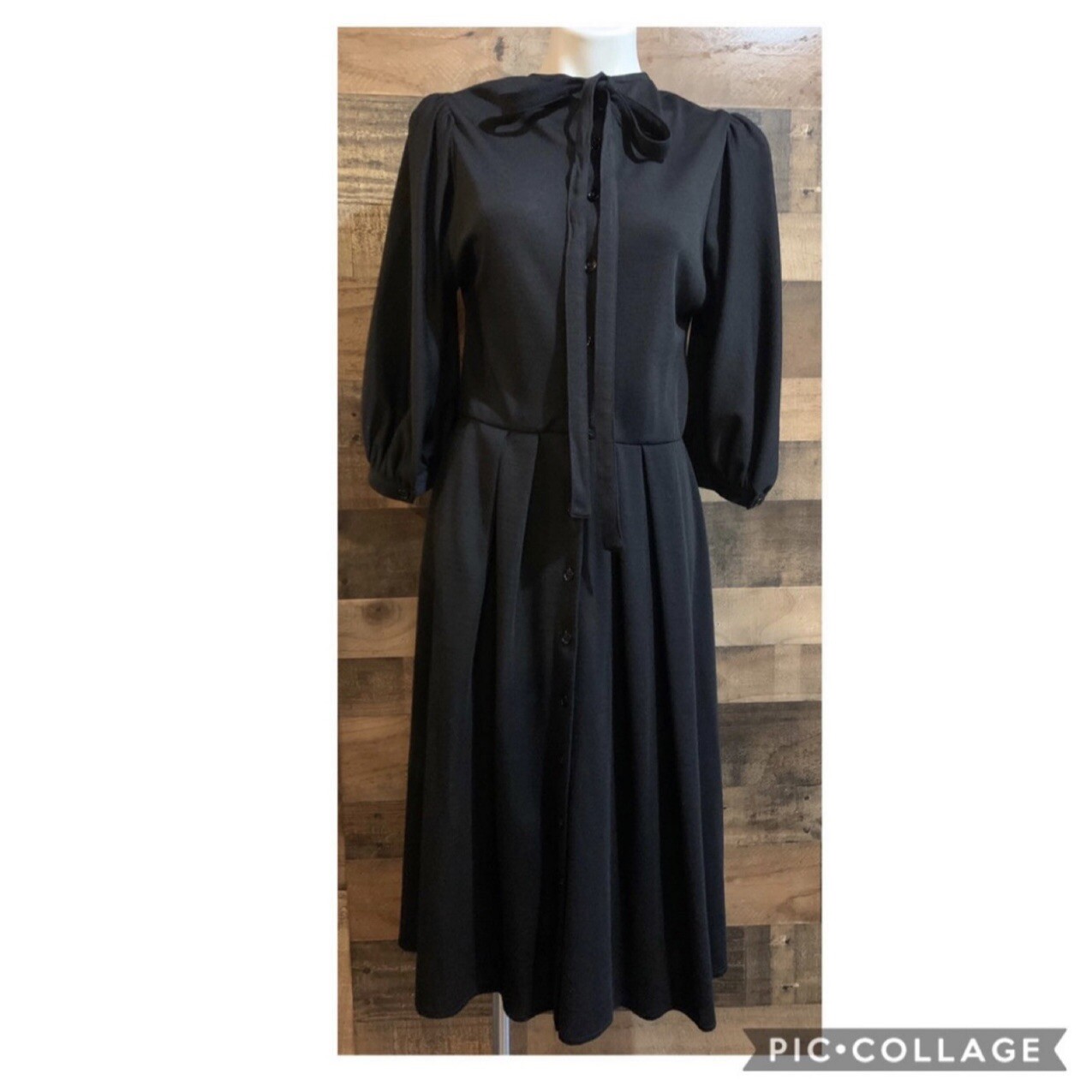 Vintage Albert Nipon Boutique Black Balloon Sleeve Midi Dress Classic Small