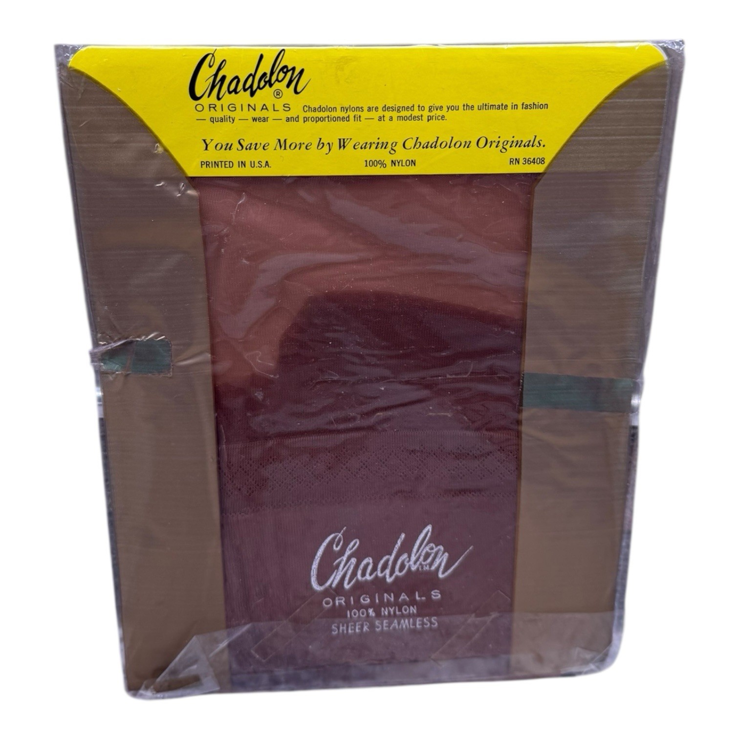 Vintage Chadolon Seamless Plain Sheer Stockings 100% Nylon Suntan Size 10