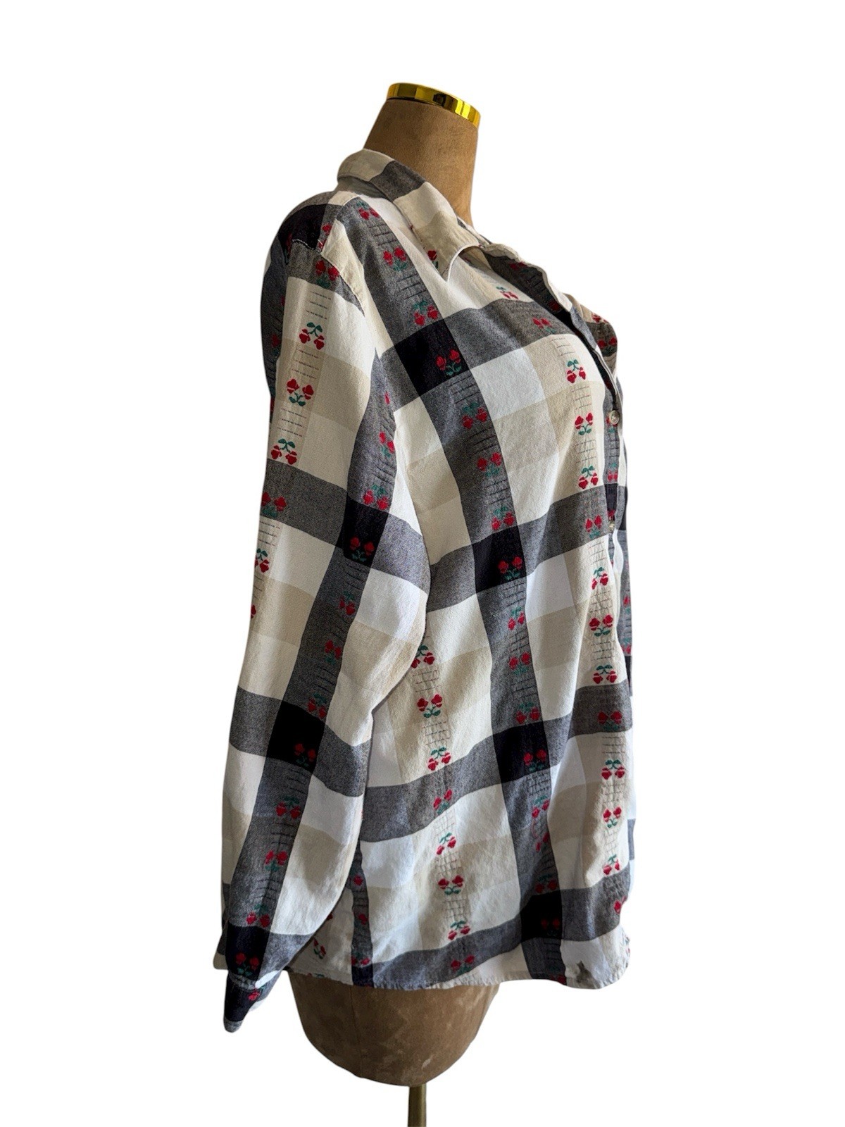 Fashion Bug 90s Vintage Plaid Button Down & Tank Embroidered Cherries Sz 26/28