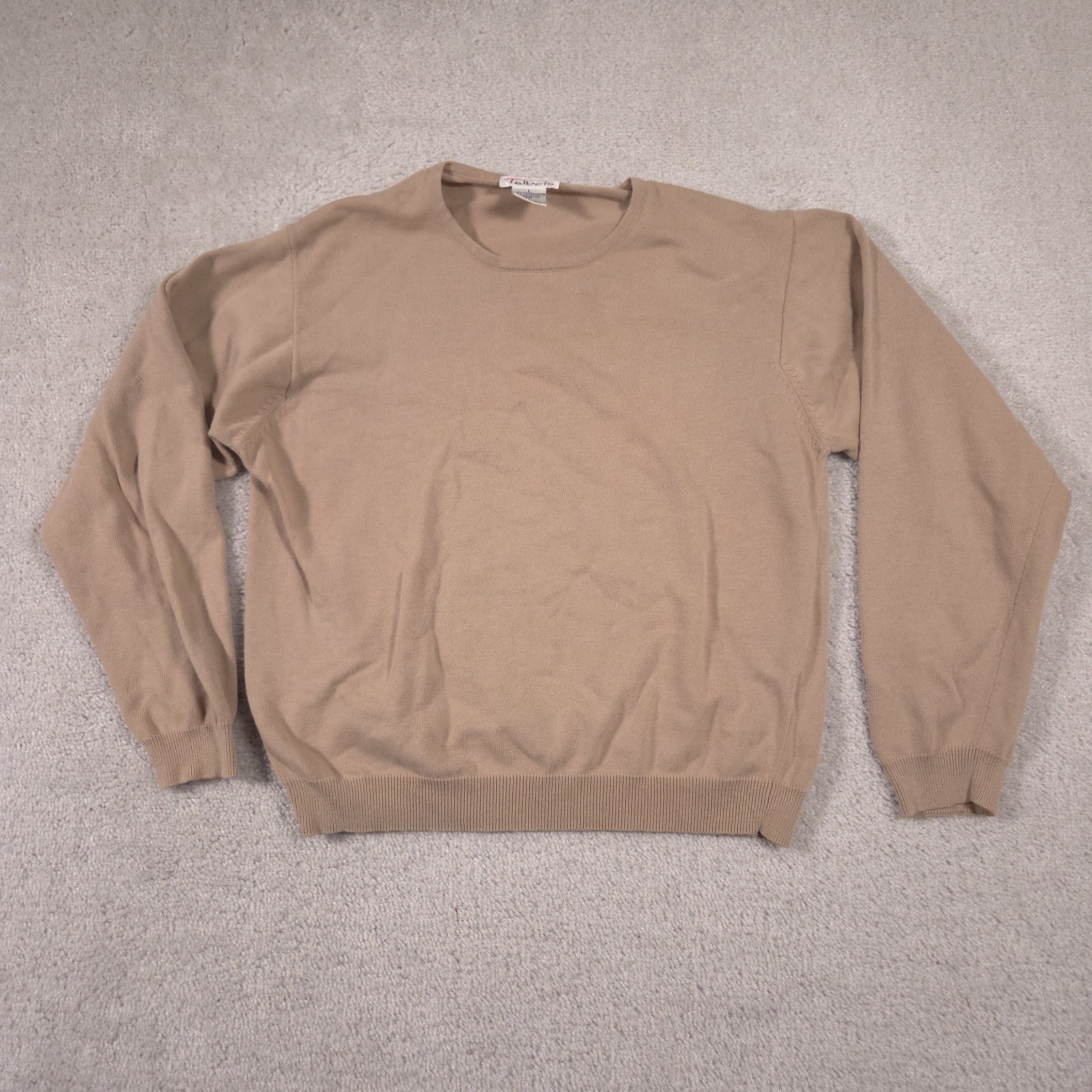 VTG Talbots Sweater Womens Large Beige Cotton Knit Preppy 90s Round Neck