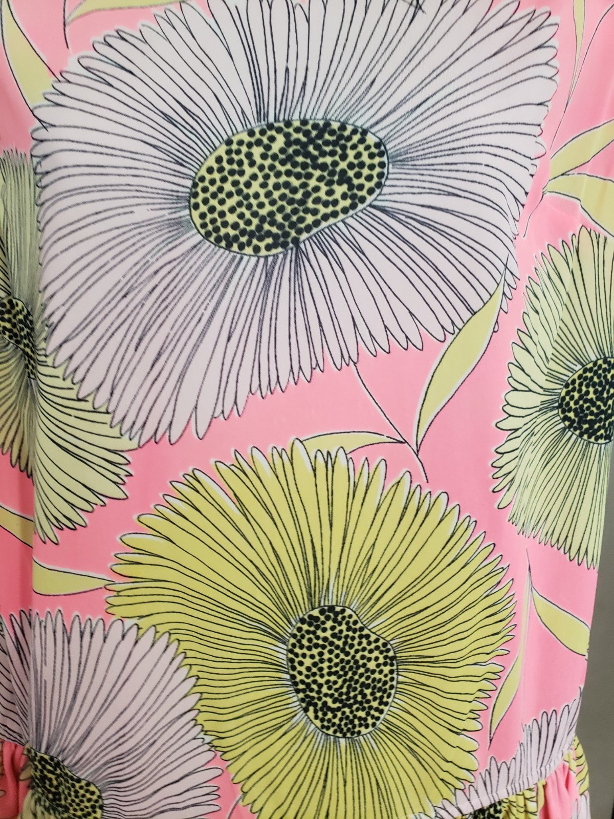 Vtg 1960’s Top By Aladdin Sleeveless DAISY Daisies JERSEY Medium Mod