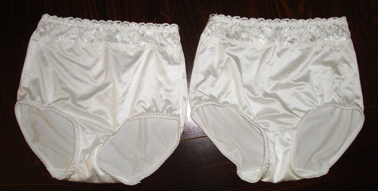 Lot of 2 Underscore M Satin & Lace Shaper Brief Panty White Vintage