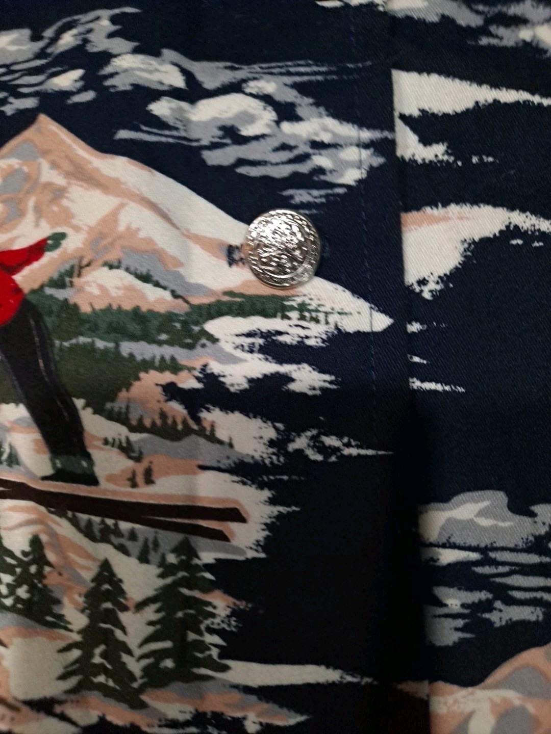 NOS NWT long Sleeve Button Down Shirt 12 Graphic Print Snow Skiing Shirt Sz 12