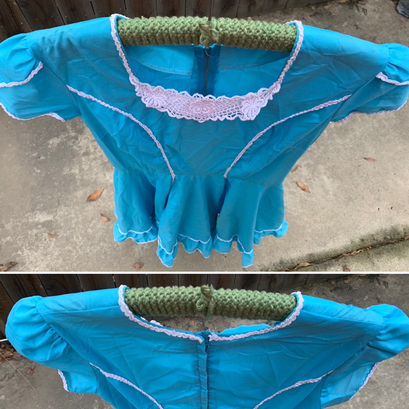 vintage square dance dancing dress with metal zipper blue with white accents