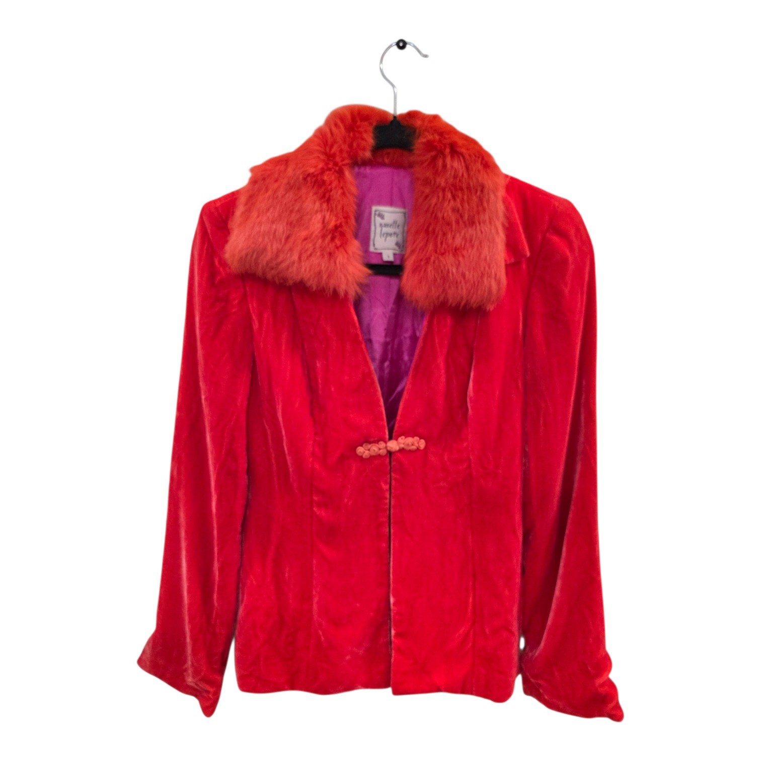 Nanette Lepore Red Velvet Jacket 2 Silk Blend Removable Rabbit Fur Collar Y2K