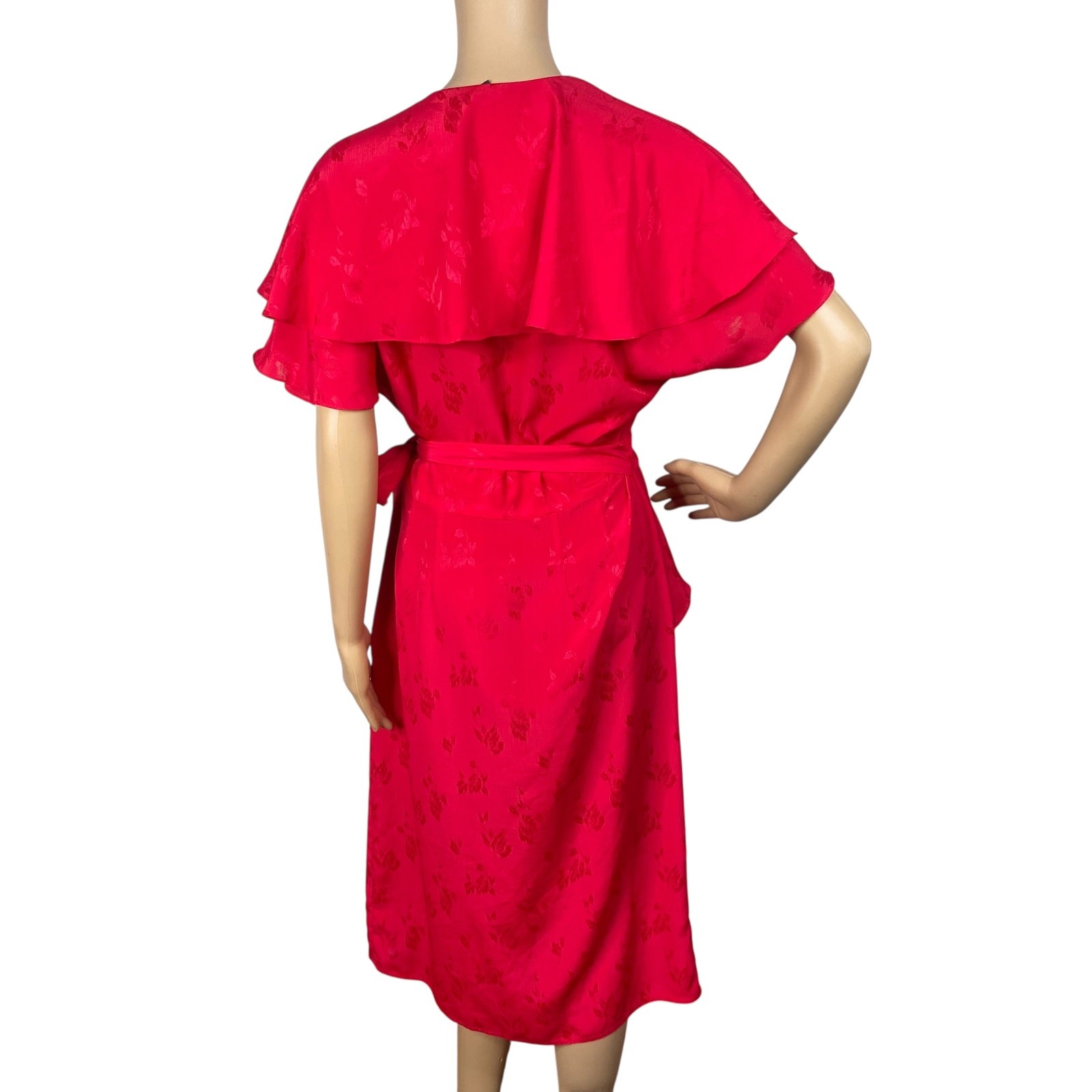 Vtg 80s Nilani Cherry Girl Flutter Sleeve Midi Wrap Dress SZ 11/12