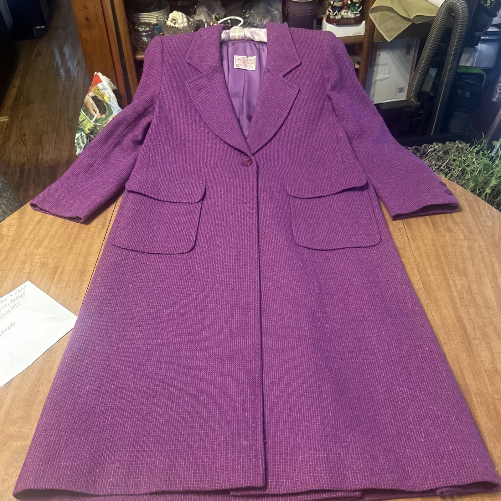 Vintage Pendleton Wool Magenta/PurpleLong Button Front Coat Womens Size 8