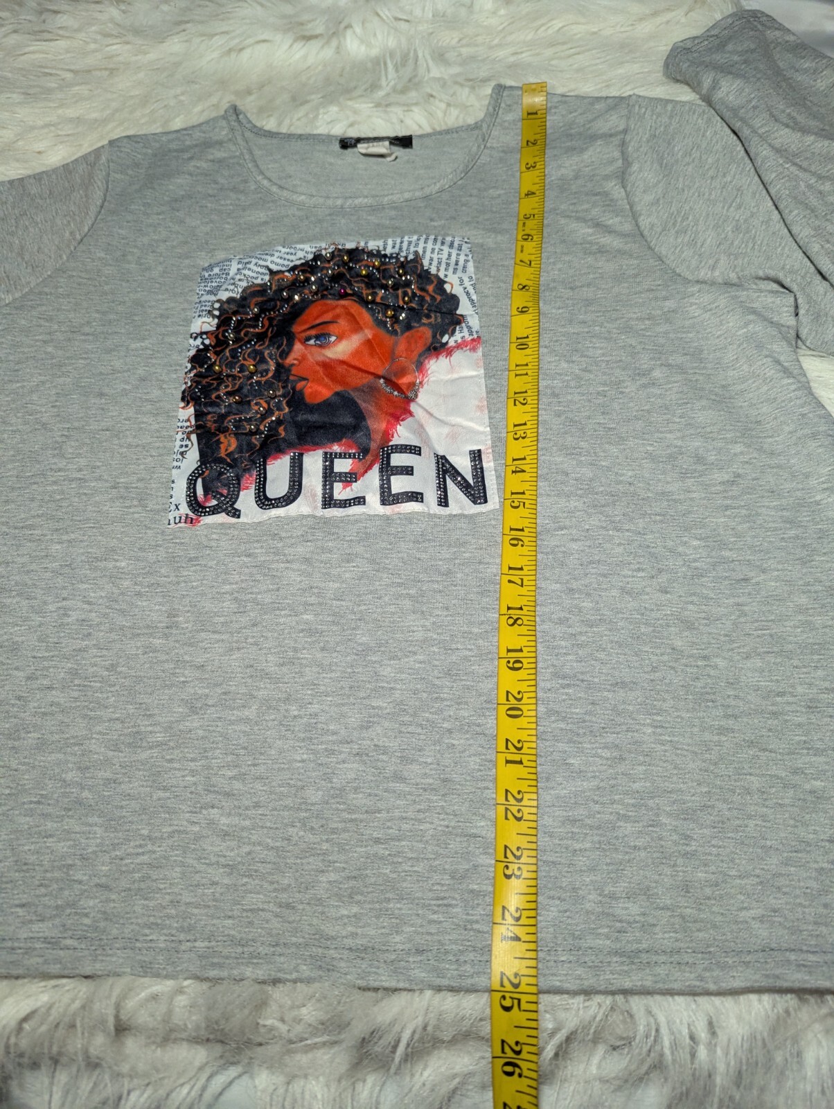 RAINBOW Queen 70’s Gray T-Shirt Top SEQUIN Beaded GLAM ROCK Women’s PLUS 3X VTG