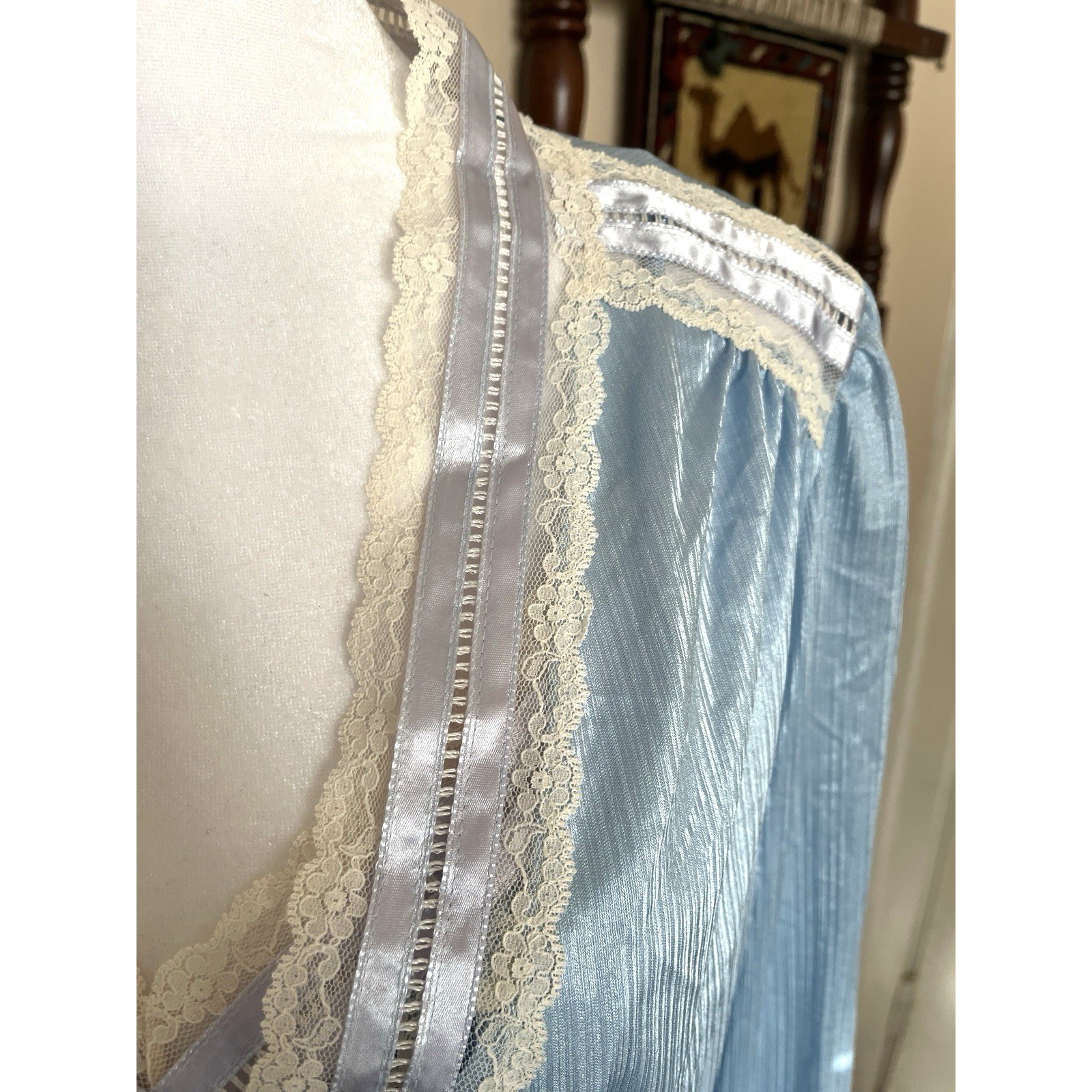 Vintage 70’s Tom Bezduda for Barad Two Piece Satin Peignoir Set USA Blue Med