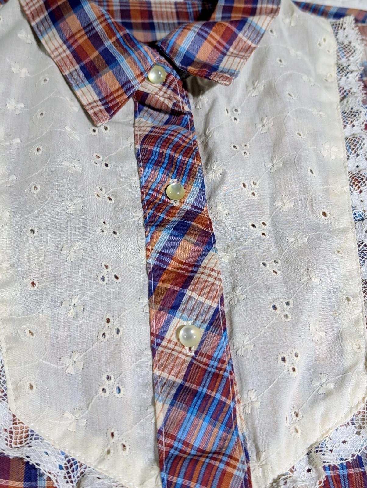 RARE Vintage Jeri Bee Western Shirt Women’s XL Plaid Lace Fringe Pearl Buttons