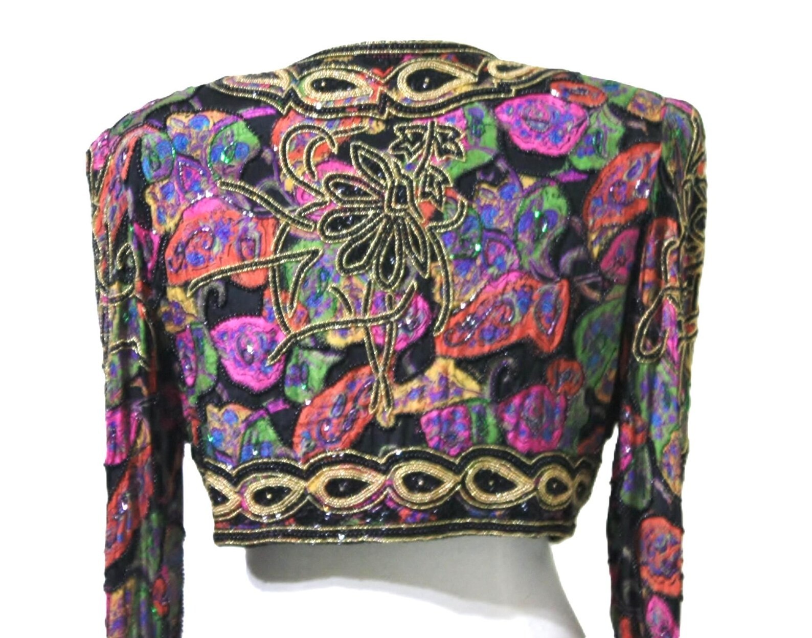 Jasdee Vintage Beaded Bolero Jacket Long Sleeve HandWork & HandPrint Style 2002