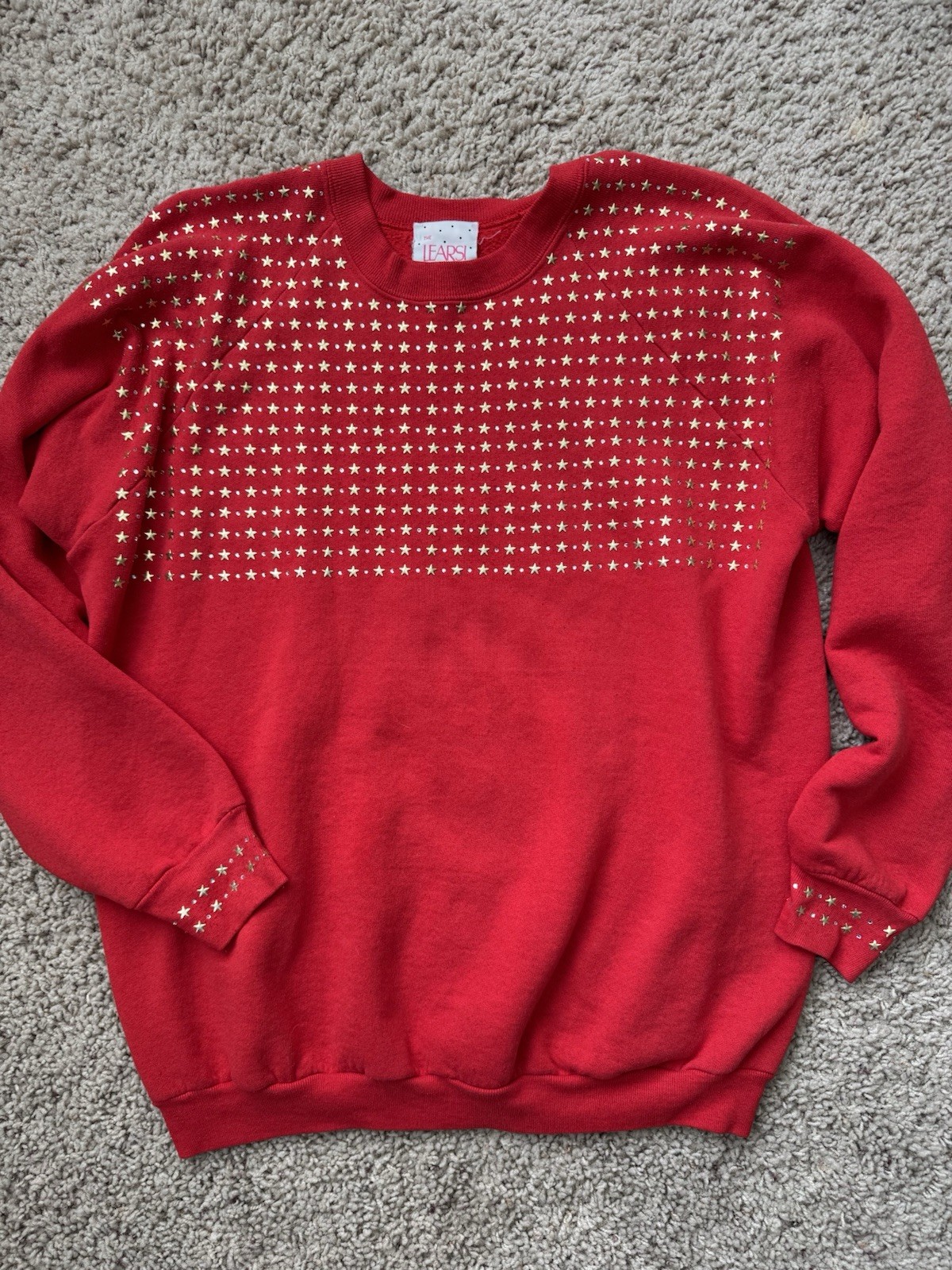 90’s Learsi Collection Red Embellished Sweatshirt Star Studs Rhinestones XL Flag