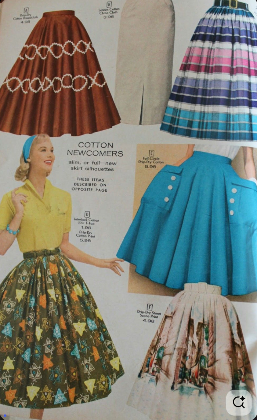 SALE vintage 1950s novelty scenic border print skirt volup, 44″ waist, Alpine