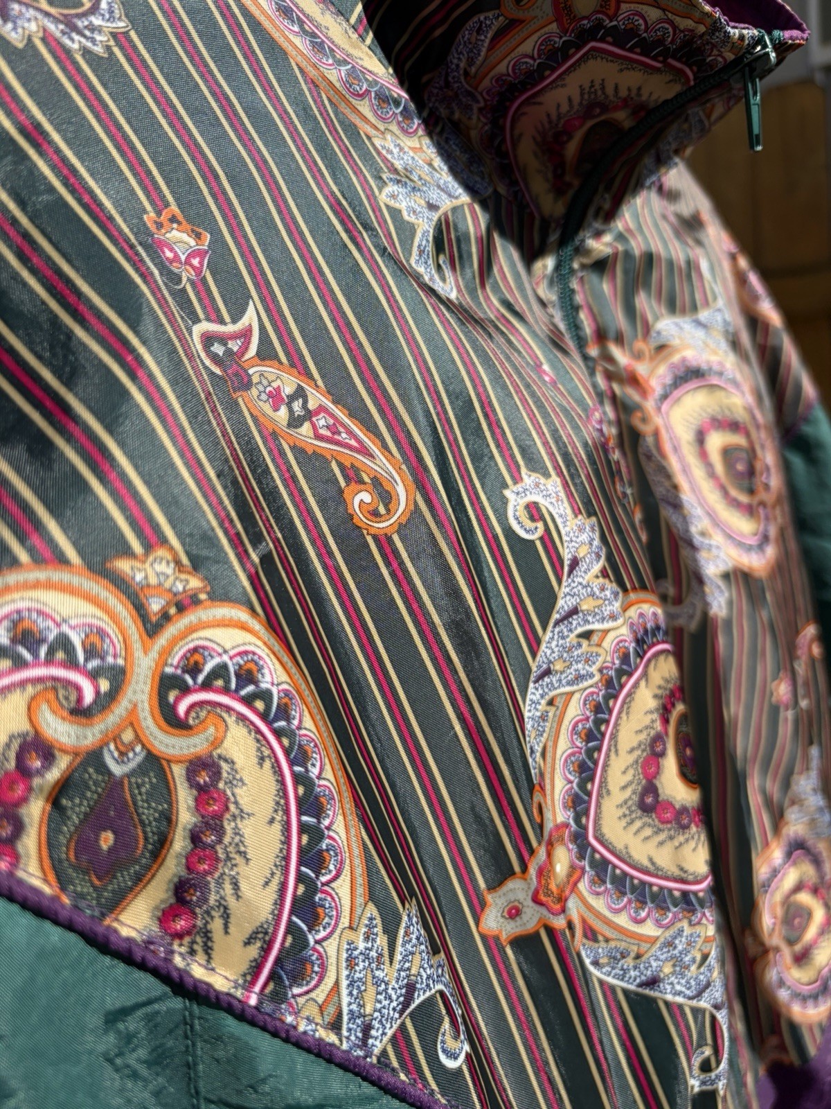 Vintage 90s Paisley Windbreaker Laura Katherine Nylon Jacket Jewel Tone Boho M