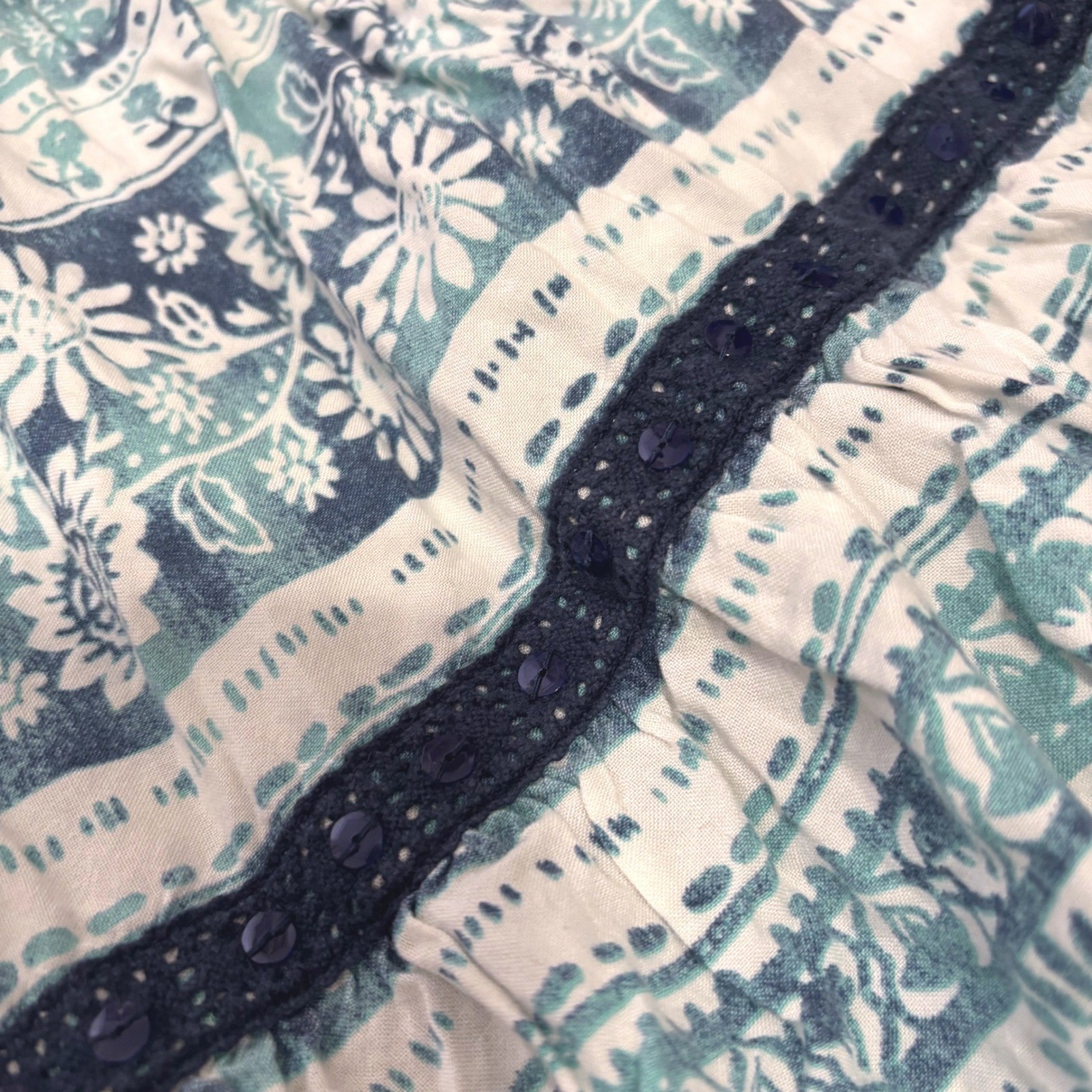 JUSTICE Vintage Y2k tiered blue floral print maxi skirt with sequin details