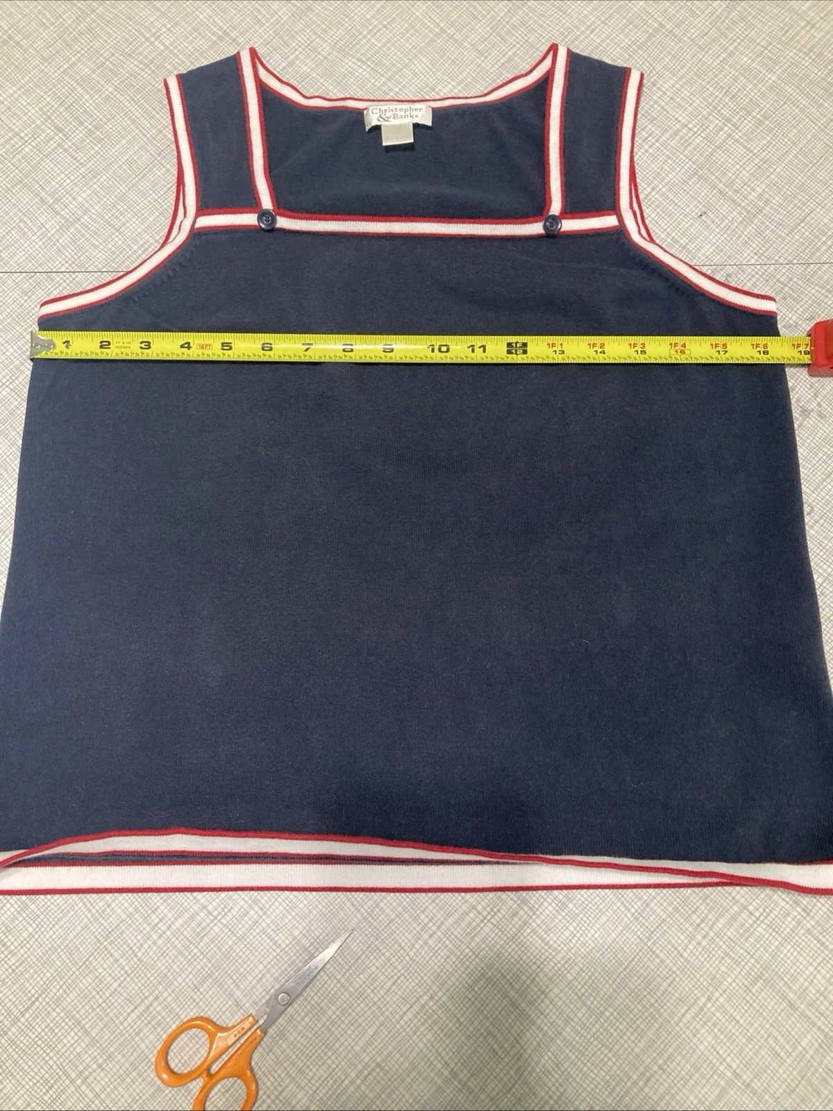 Vtg Christopher & Banks Navy Knit Tank Top M Y2K Coastal Preppy Nautical Stripe