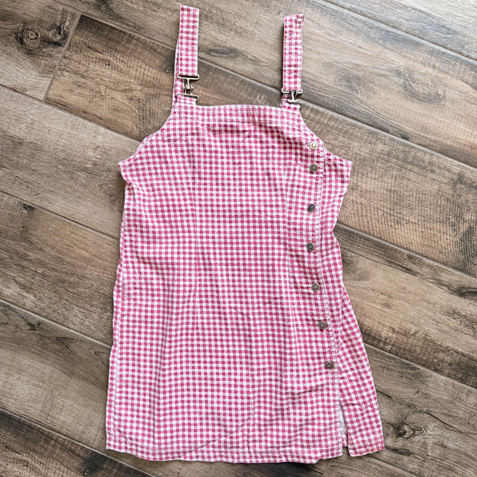 Xhilaration Vintage 90s Gingham Button Overall Pinafore Dress, Red White,11