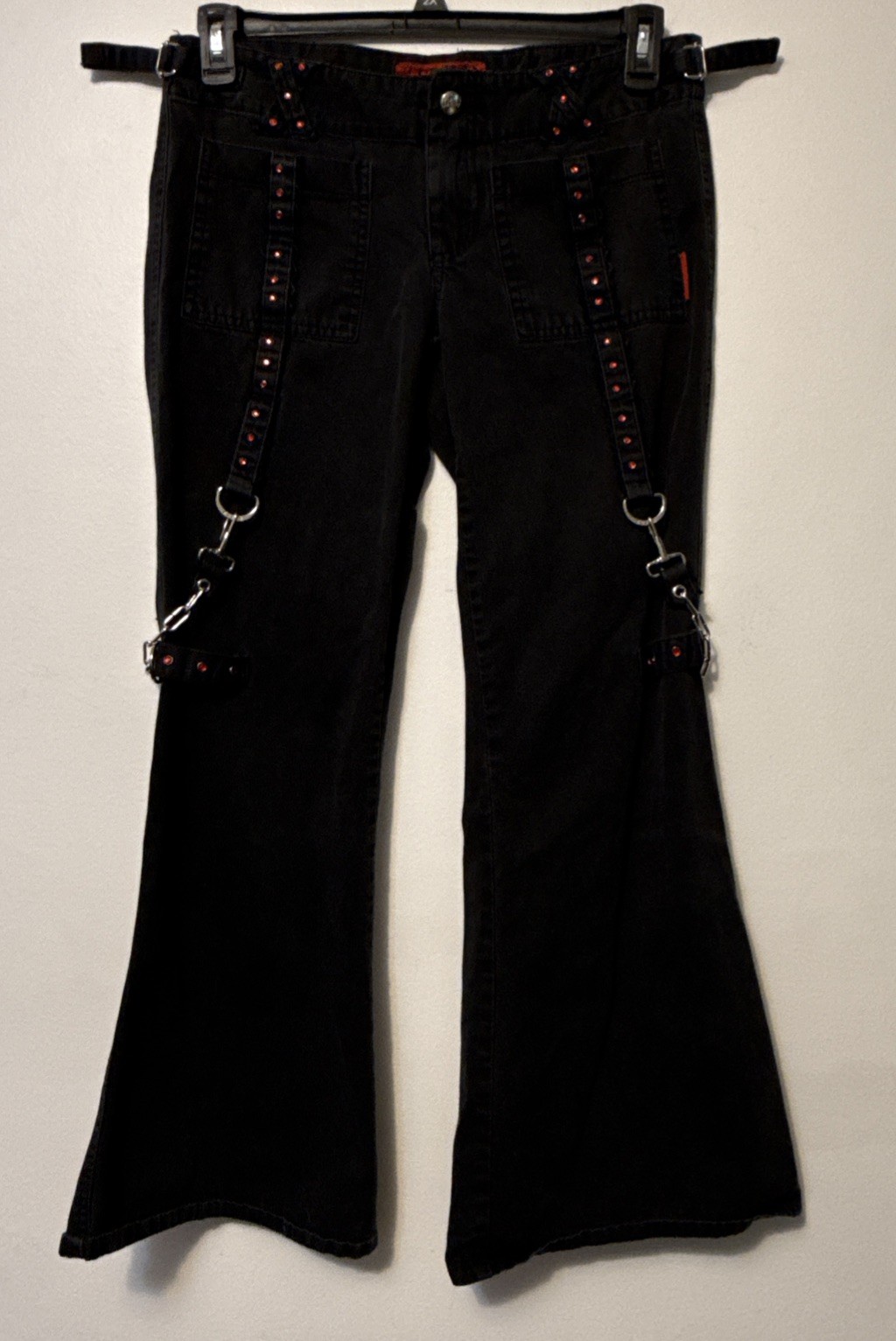 Rare vintage Y2K Tripp NYC wide-leg flare Bondage pants red gems Women 9 Goth