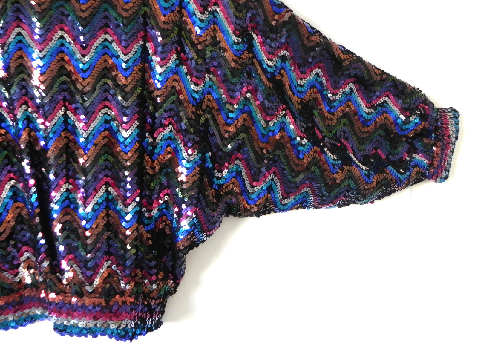 Vtg Sequin Top RARE Bat-Wing Over-Size w Fitted Hem Elastic Waist/Cuffs Size M