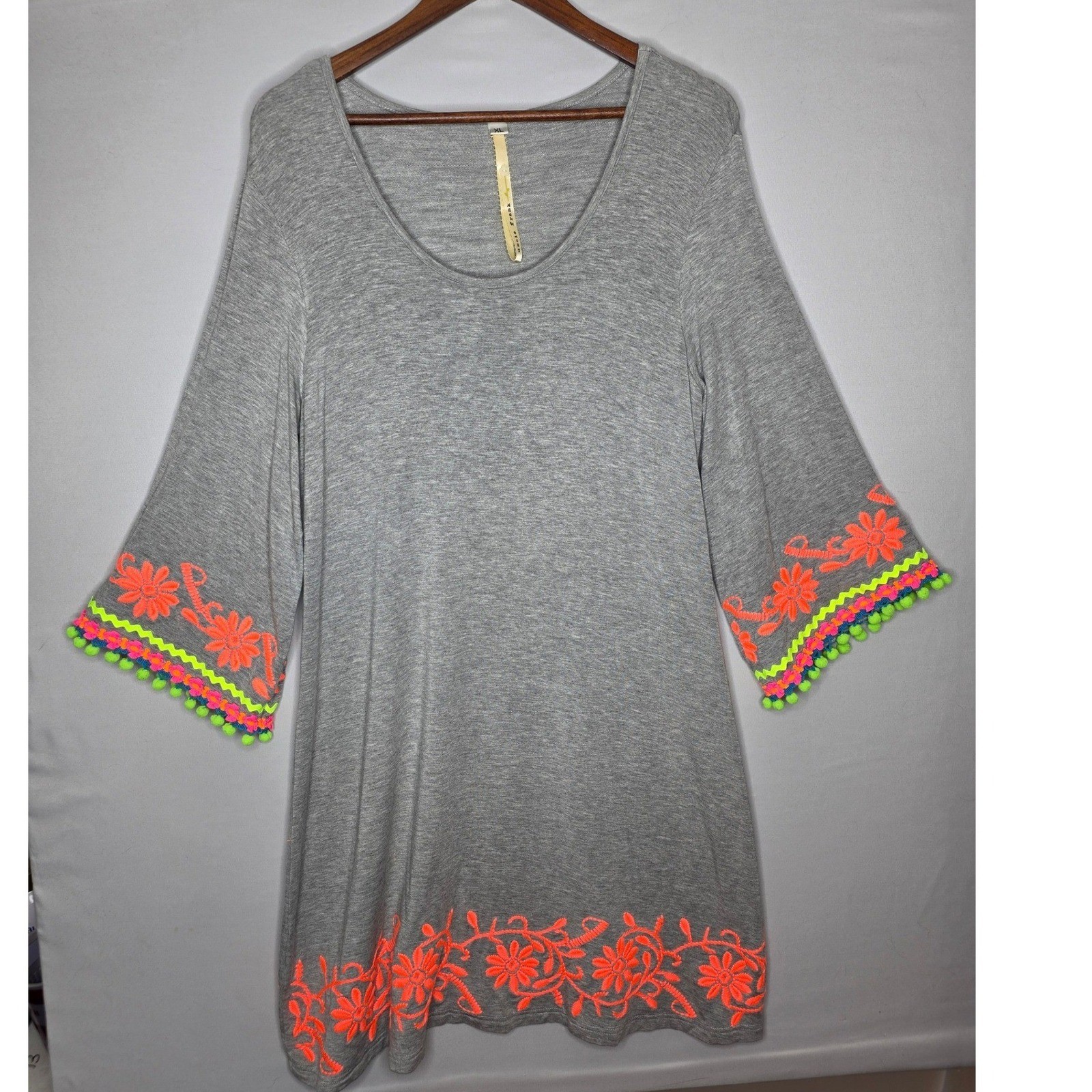 Uncle Frank embroidered tunic shirt dress Neon Beach Boho XL