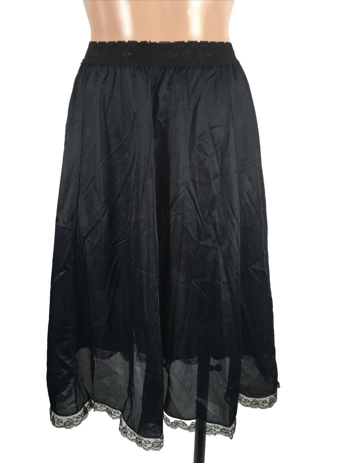 VTG 60’s Movie Star Black Long Half Slip Embroidered Nylon Lace 2024 Sz M