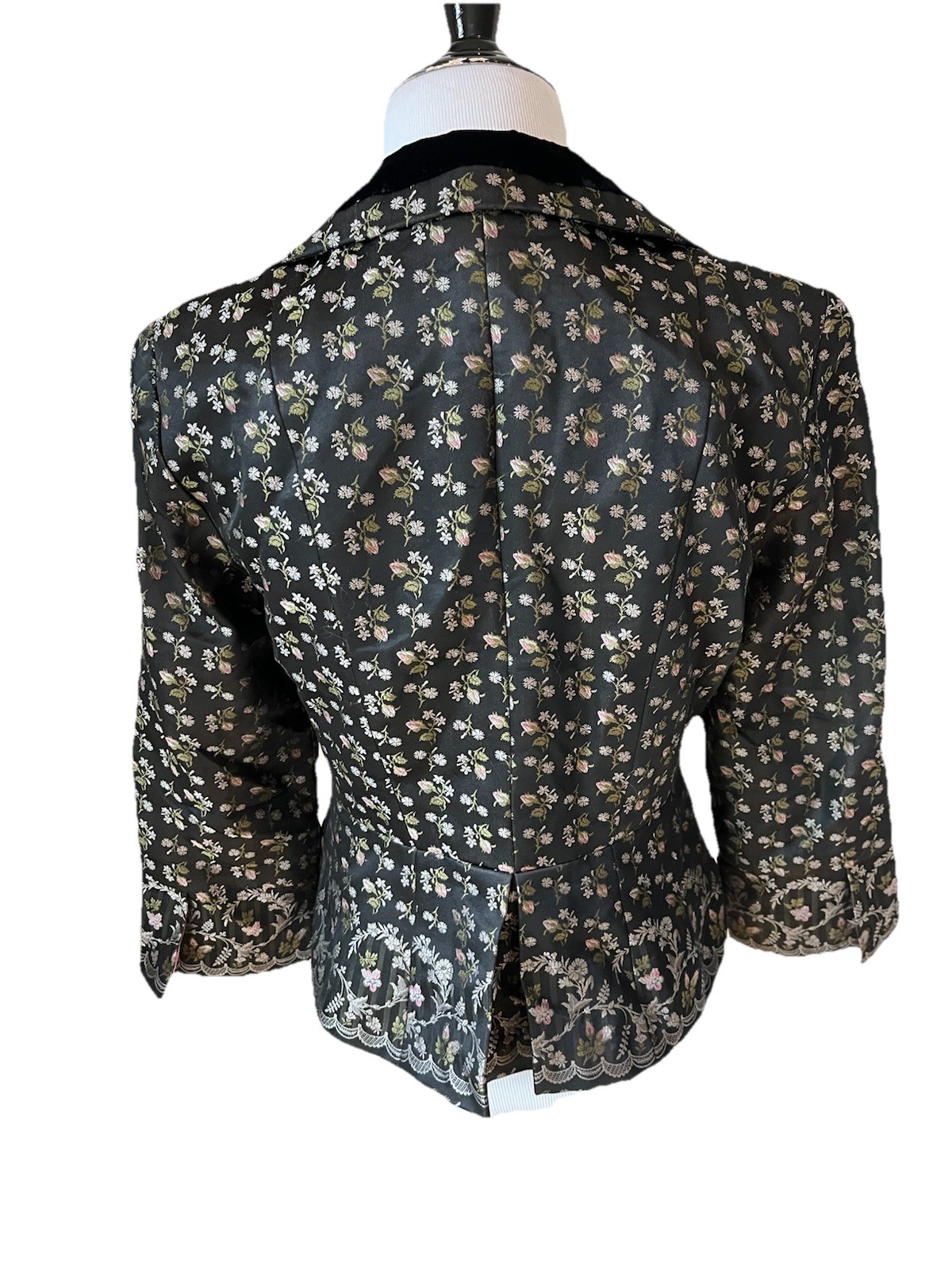 Vintage Nanette Lepore Jacket Blazer Floral Velvet Collar Bows Y2K
