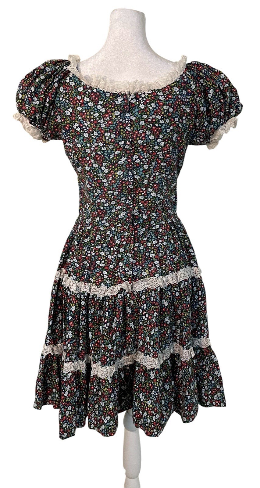 Vtg Partners Please Malco Modes Floral Lace Tiered Full Circle Dress Dance 10