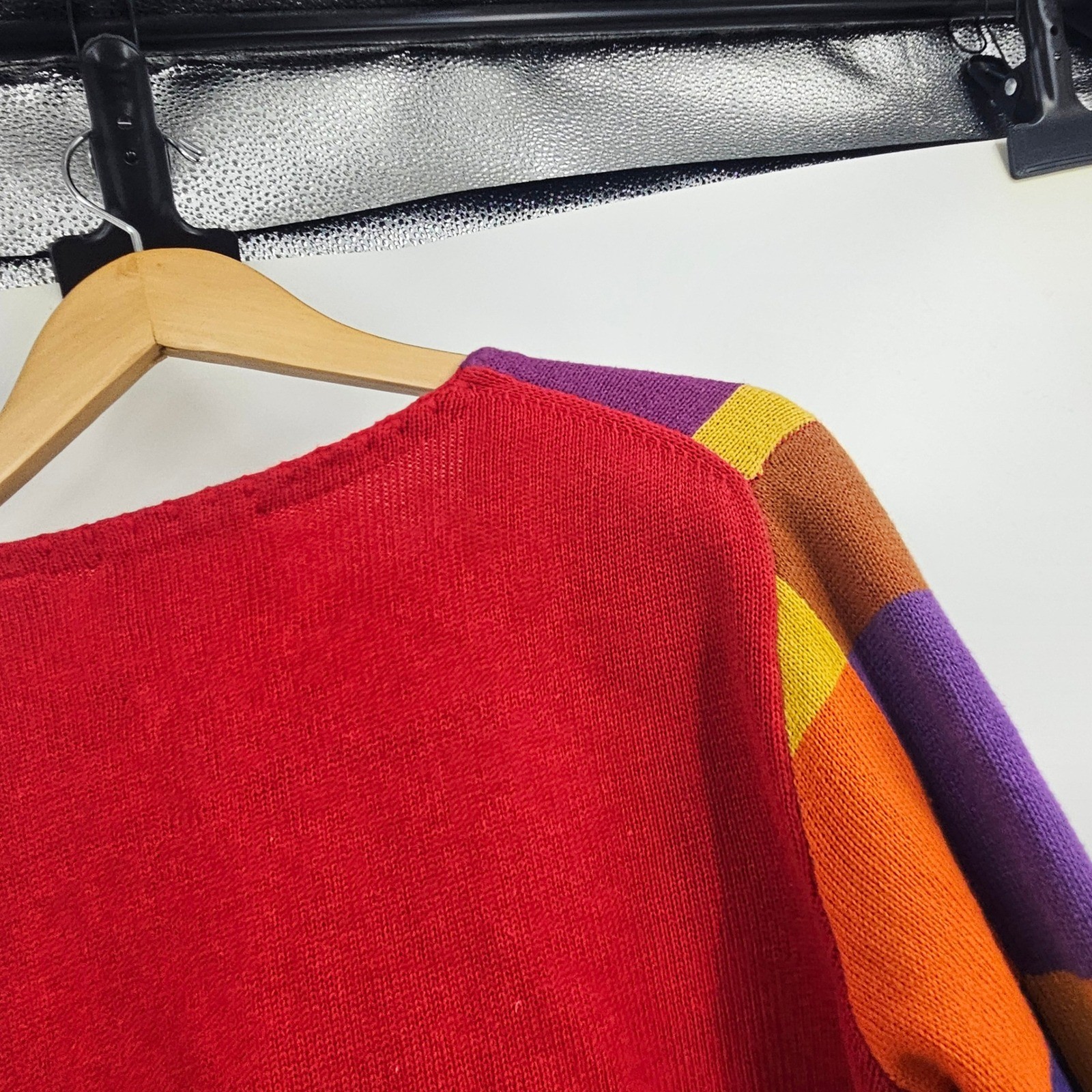 Michael Simon Cardigan Sweater Orange Green Autumn Fall Patchwork RARE Size M