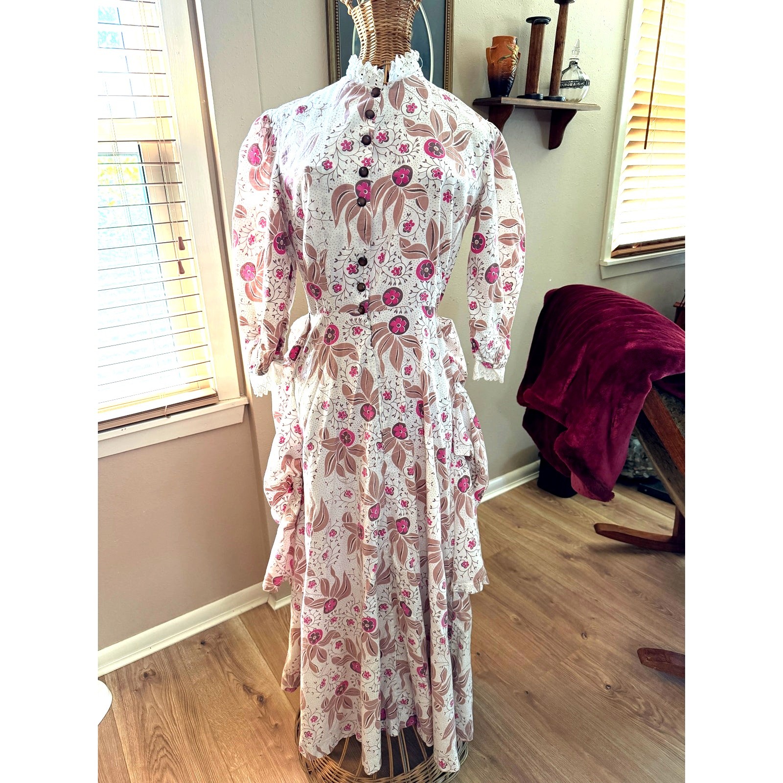 Original Bustle Dress No Hoop or Cage 1880’s – 1930’s Cotton Handmade