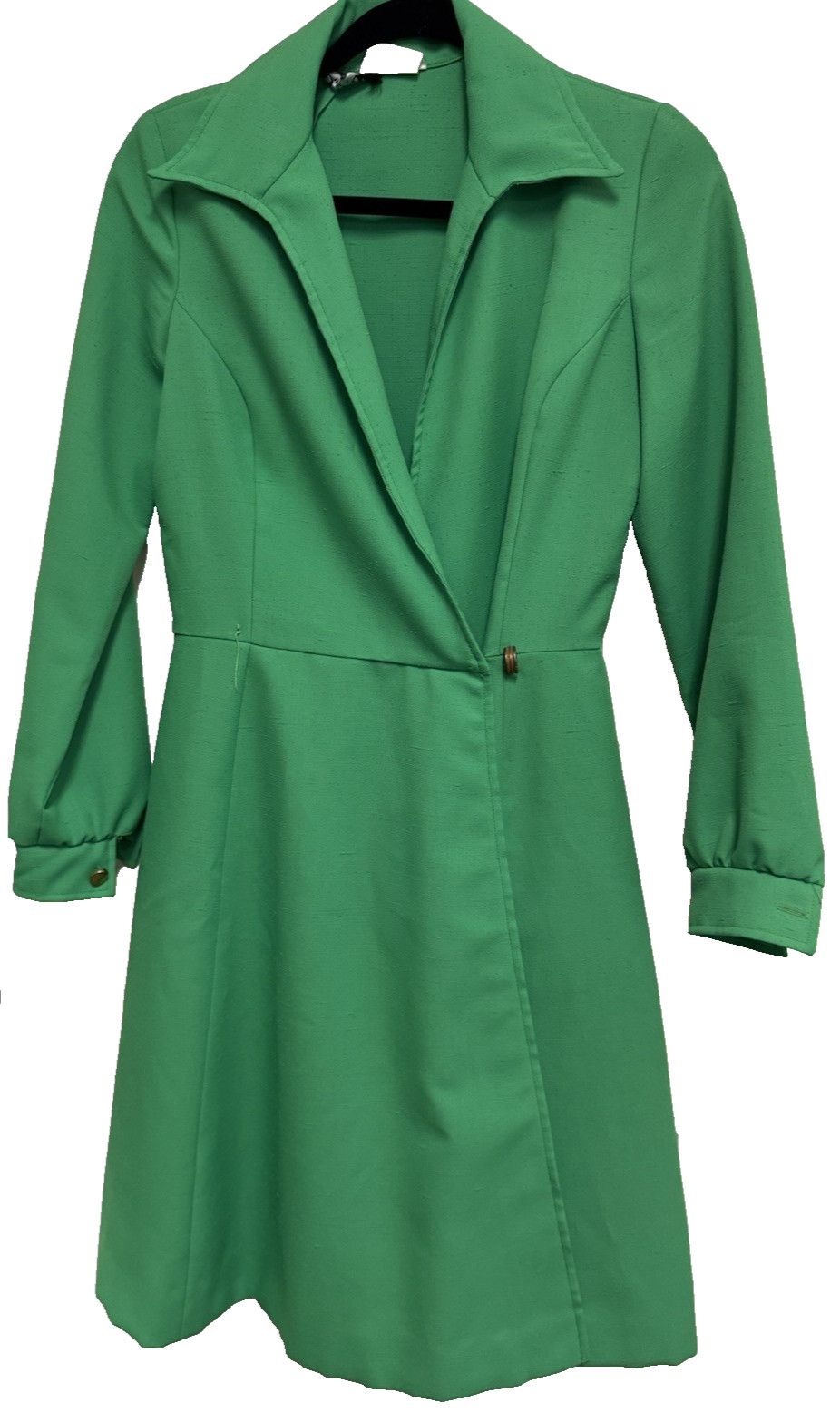 Green 70s Vintage Coat Dress Coat Wide Collar M/L