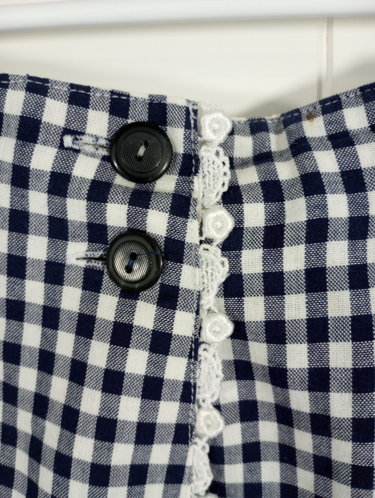 Vintage Napa Valley Gingham Button Front Midi Skirt Sz 10 Navy White Embroidery