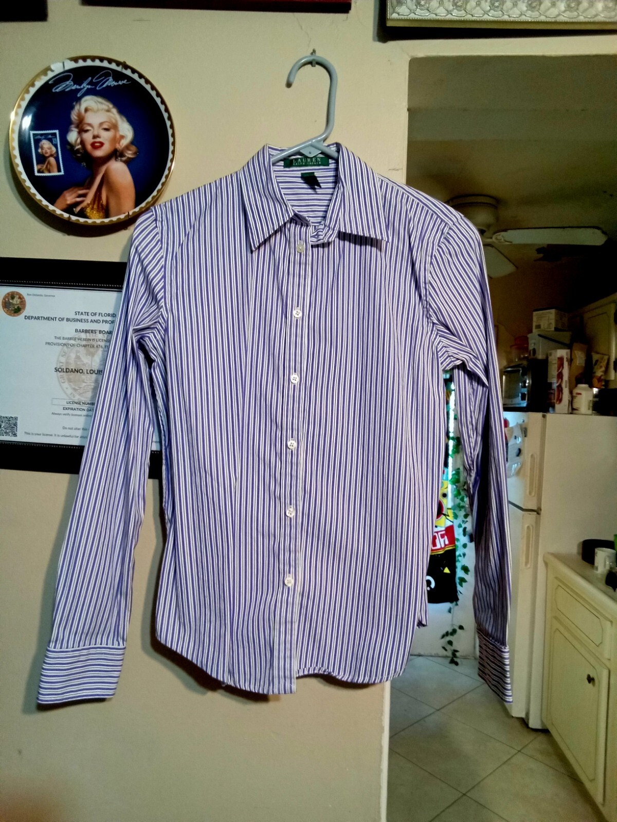 Vintage Womens Polo Ralph Lauren Button Up Dress Shirt Purple/White Size Small