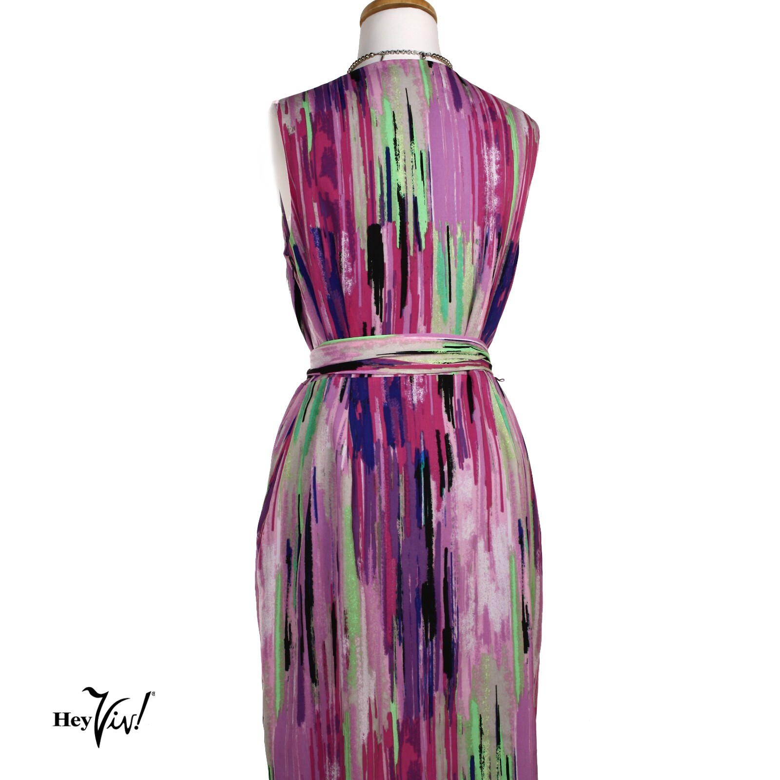 Vintage Catherine Malandrino Colorful Sleeveless Wrap Sash Dress Size 8 -Hey Viv
