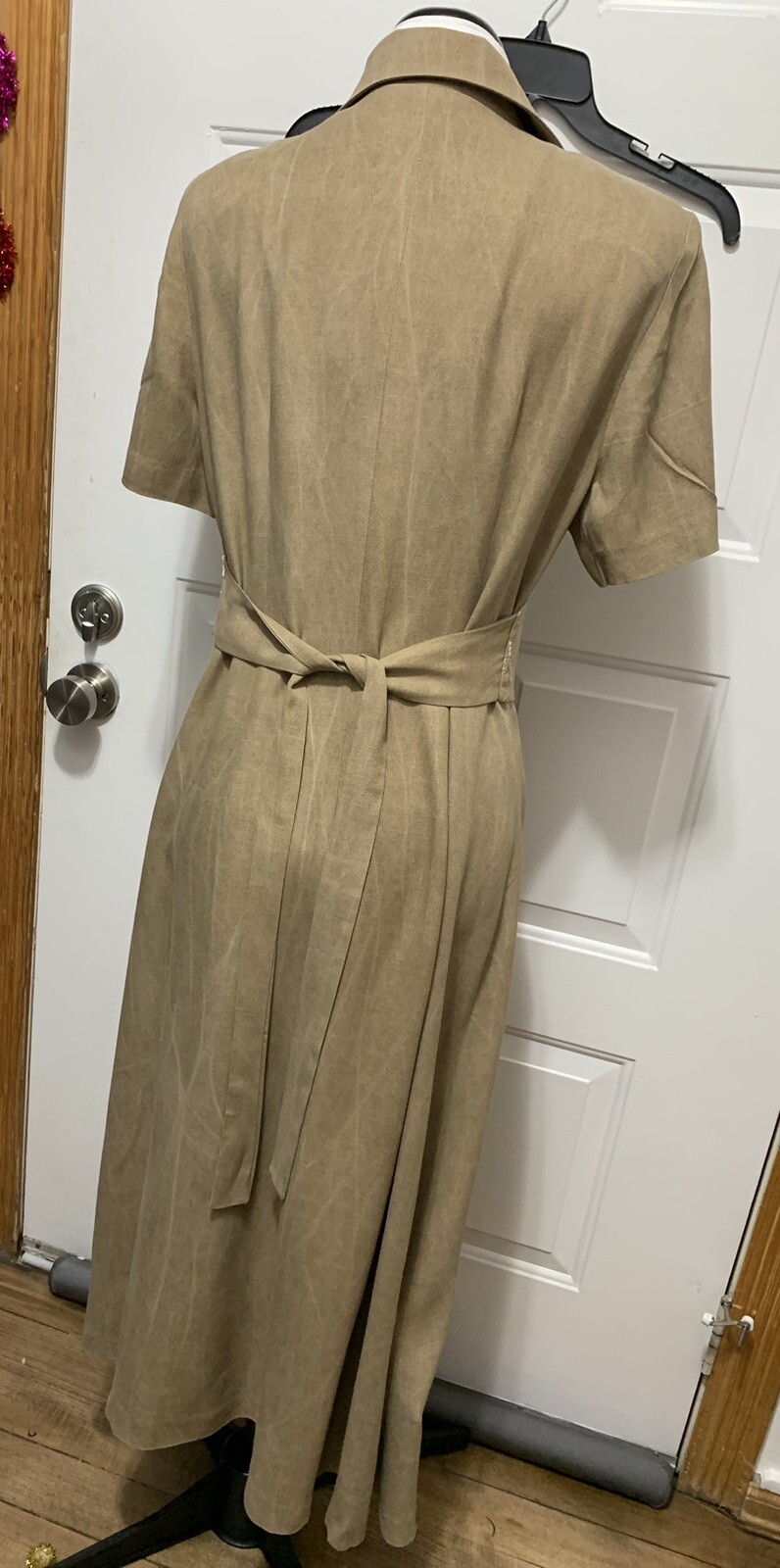 Vintage Brown K Studio Dress W/Attached tie Vest, Shell & Carved Buttons, Sz 14
