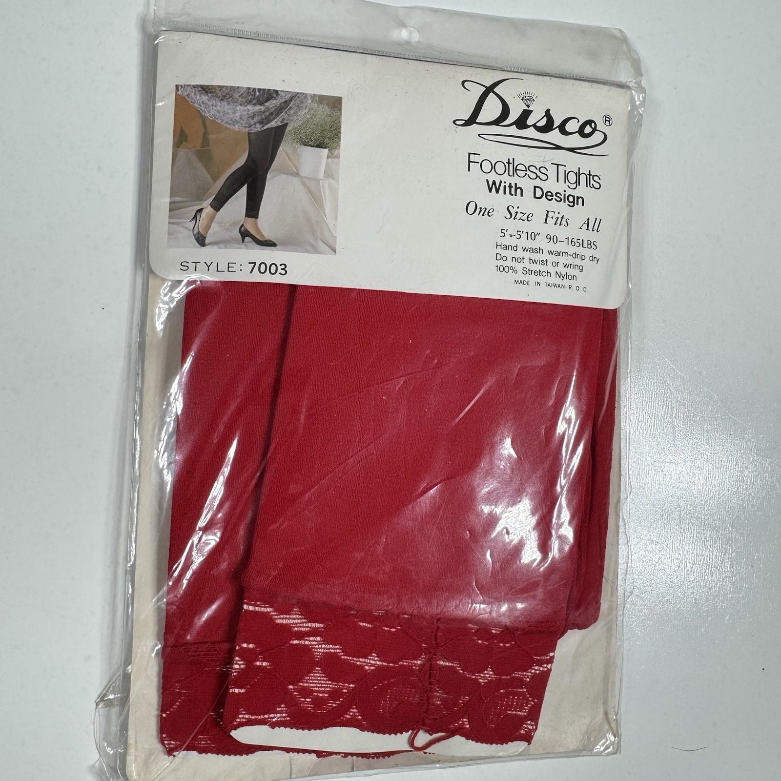 Vintage Disco Red Footless Tights With Design OSFA 5-5’10” 90-165 Lbs New NOS