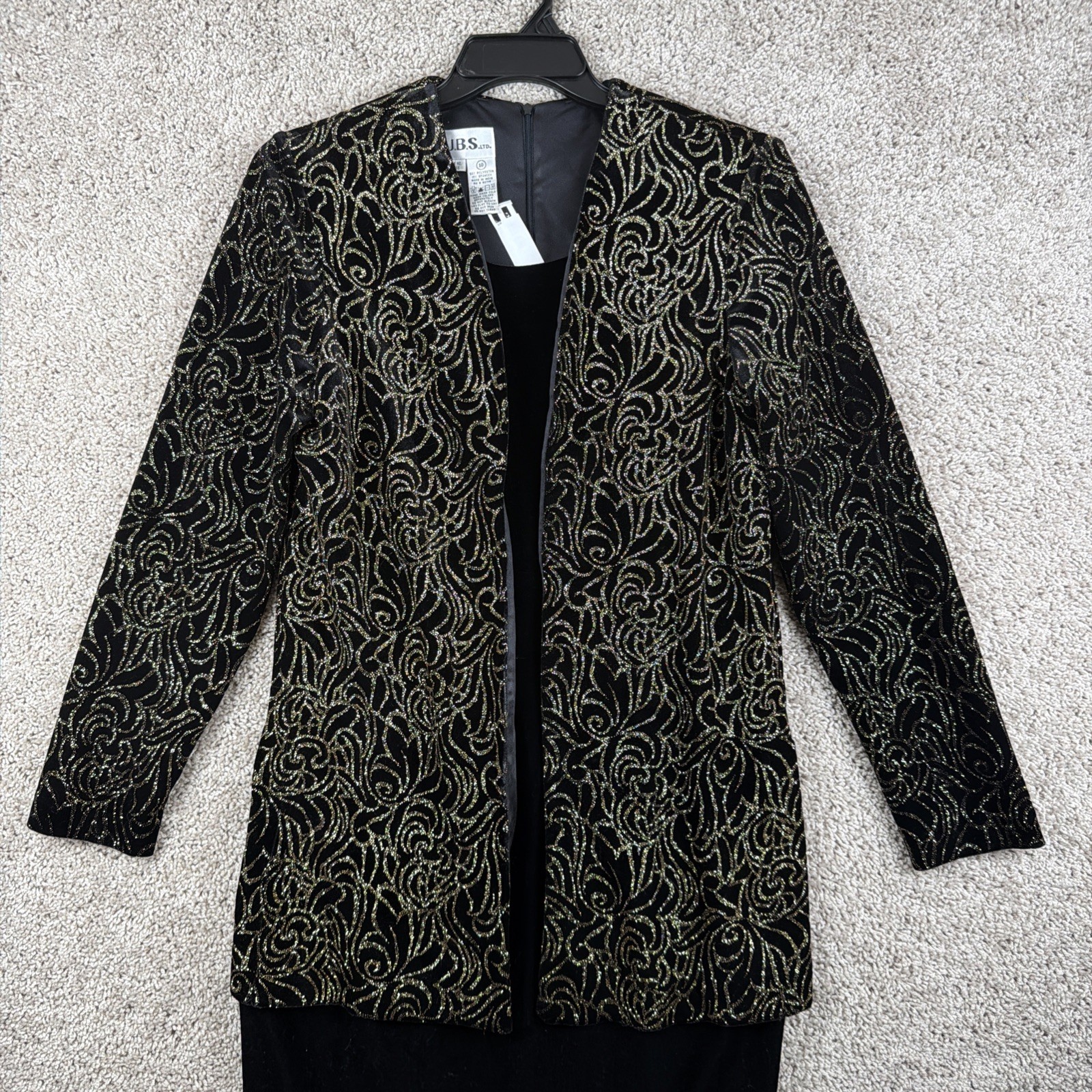 JBS Black and Gold Dress with Attached Vest and Shoulder Pads Size 10